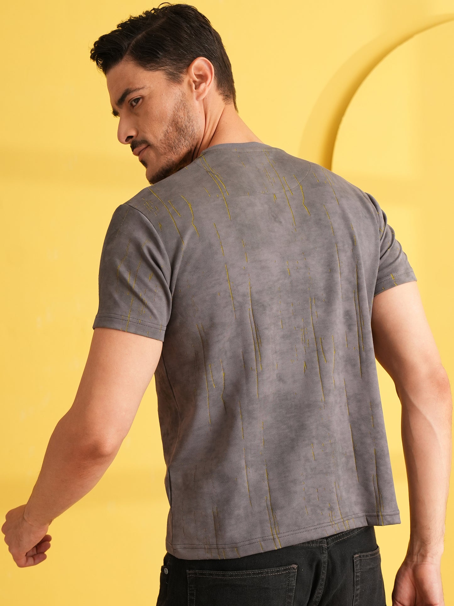 Men Textured Round Neck T-shirt Green - Reprise