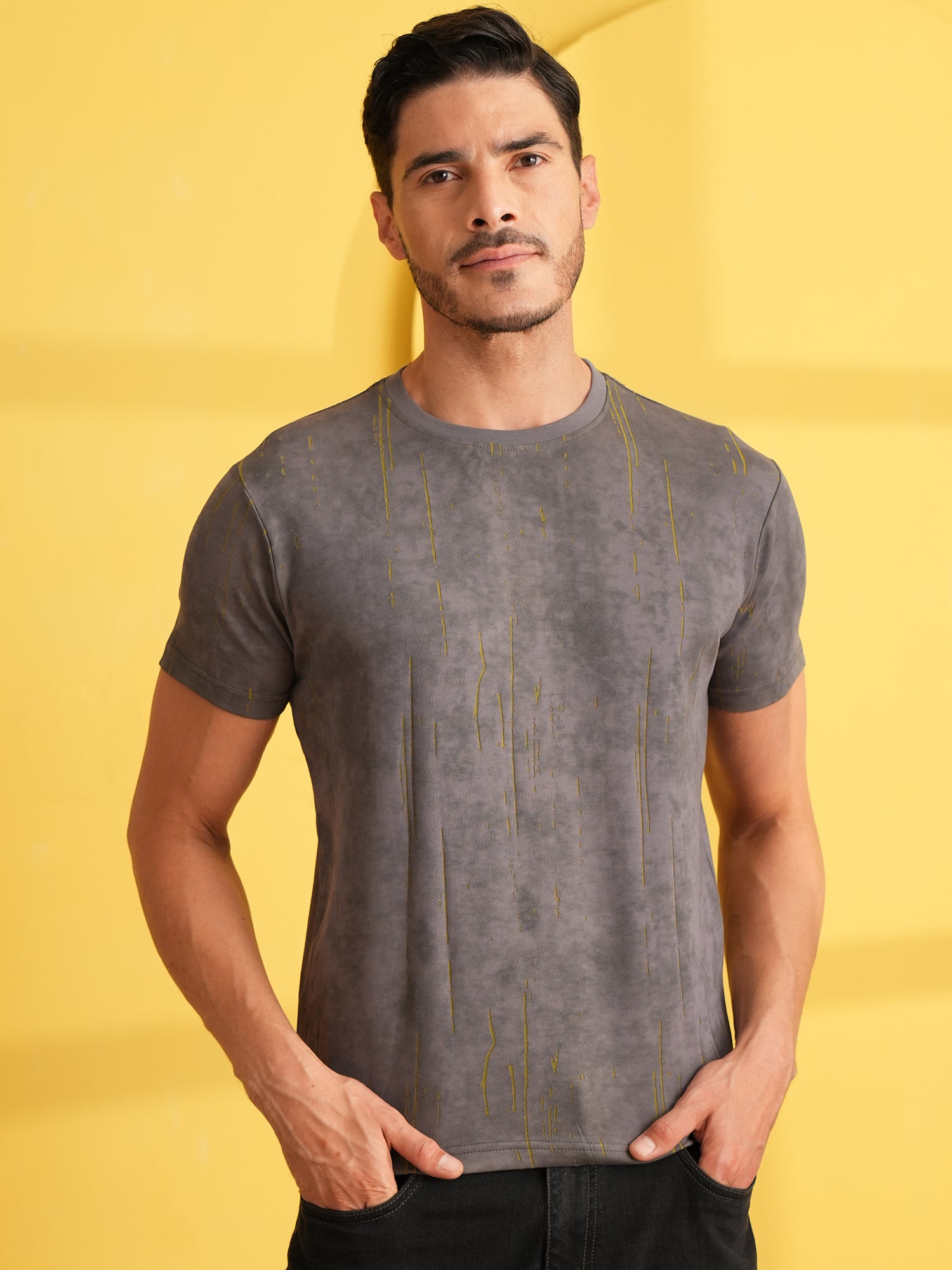 Men Textured Round Neck T-shirt Green - Reprise