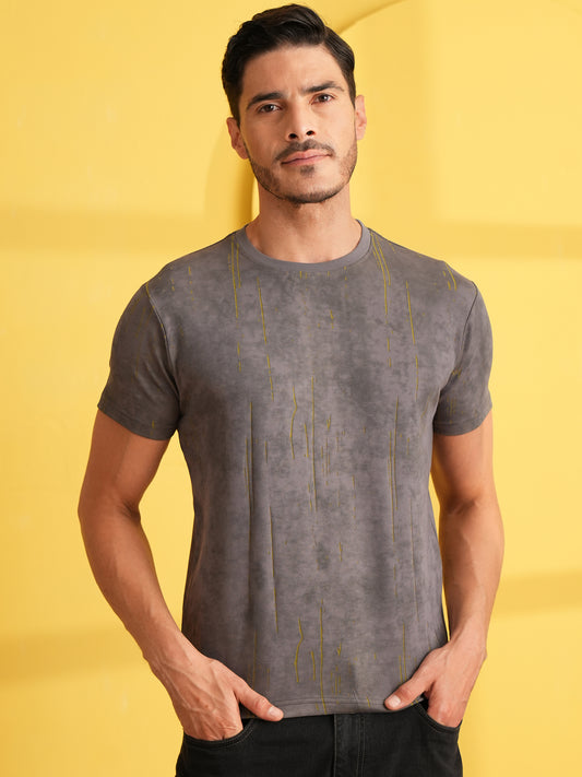 Men Textured Round Neck T-shirt Green