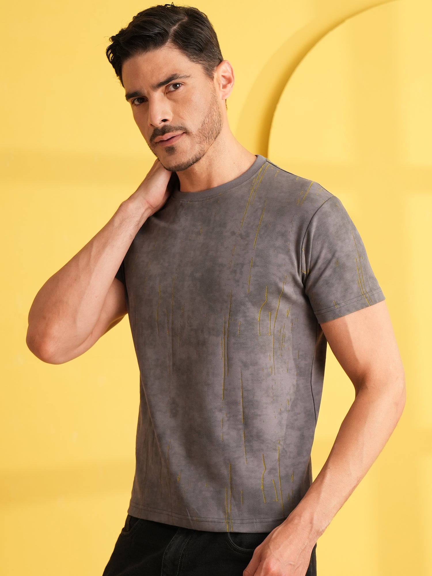 Men Textured Round Neck T-shirt Green - Reprise