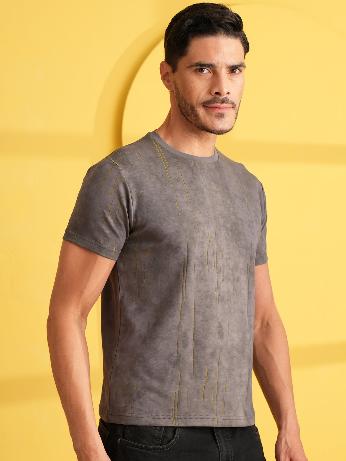 Men Textured Round Neck T-shirt Green - Reprise