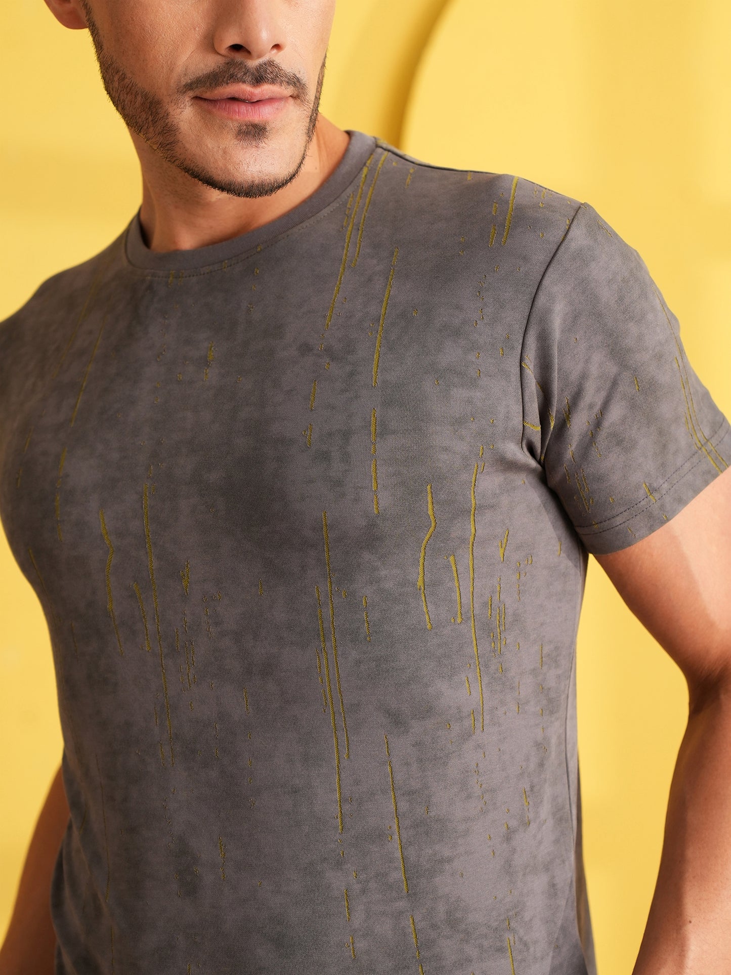 Men Textured Round Neck T-shirt Green - Reprise