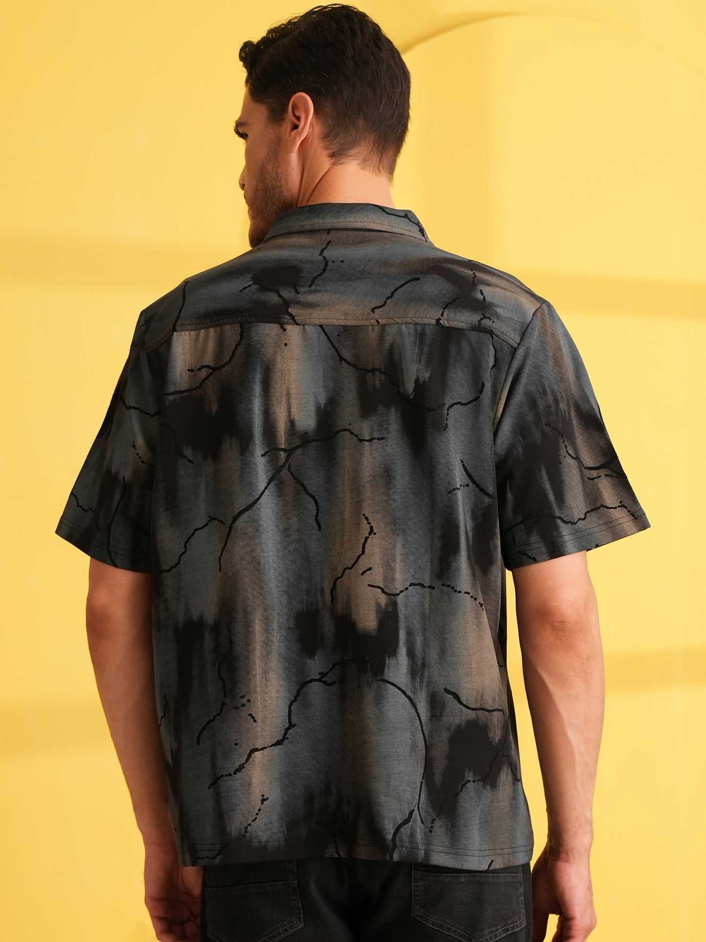 Men Self Design Printed Half Sleeve Shirt Dark Grey - Reprise