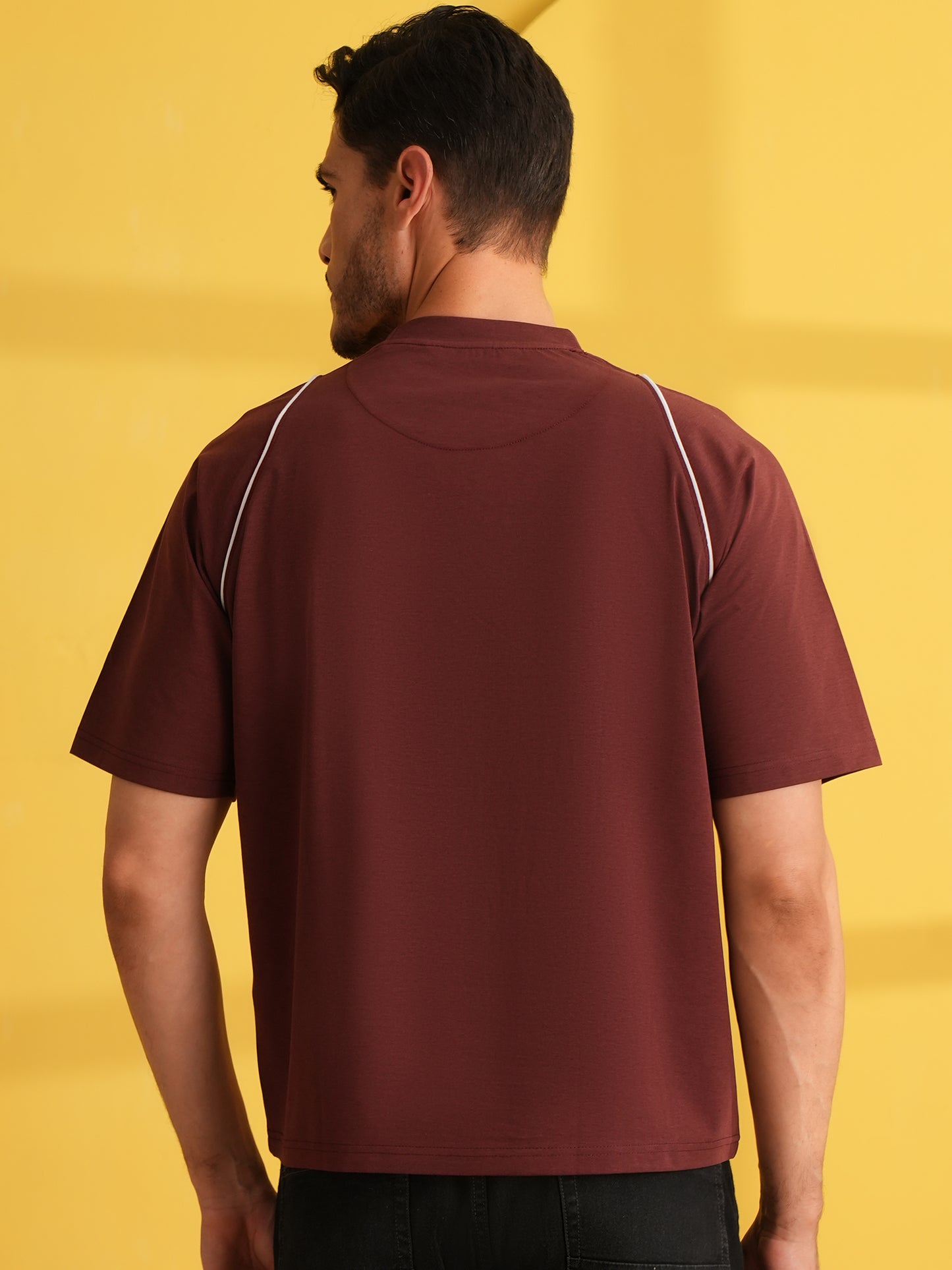 Men Oversized Printed Round Neck Drop Shoulder T-shirt Maroon - Reprise