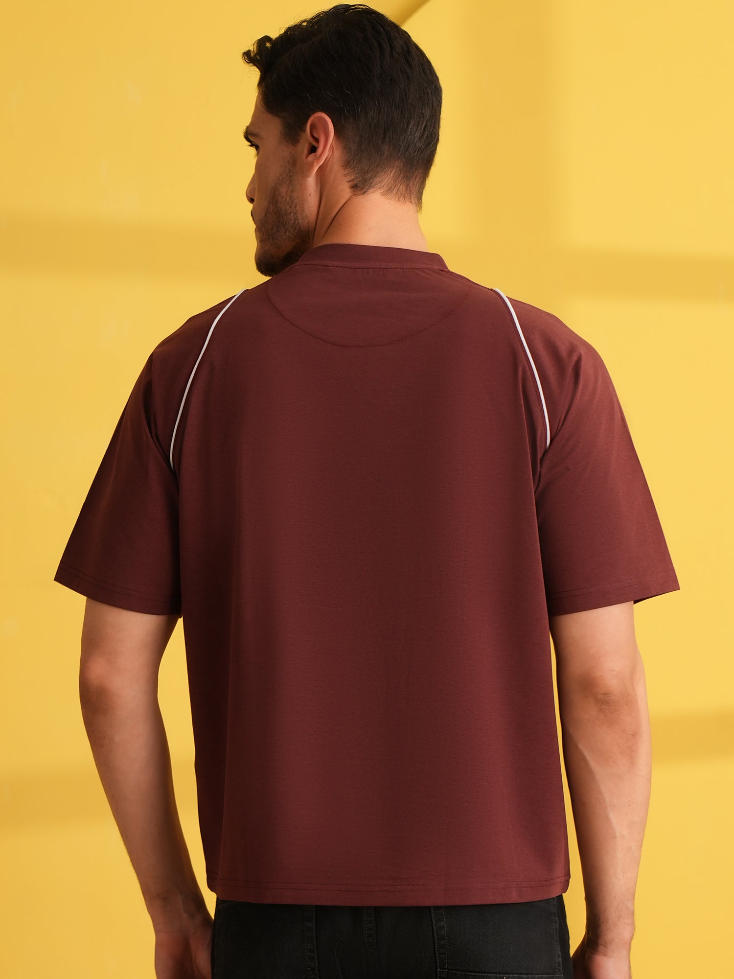 Men Oversized Printed Round Neck Drop Shoulder T-shirt Maroon - Reprise