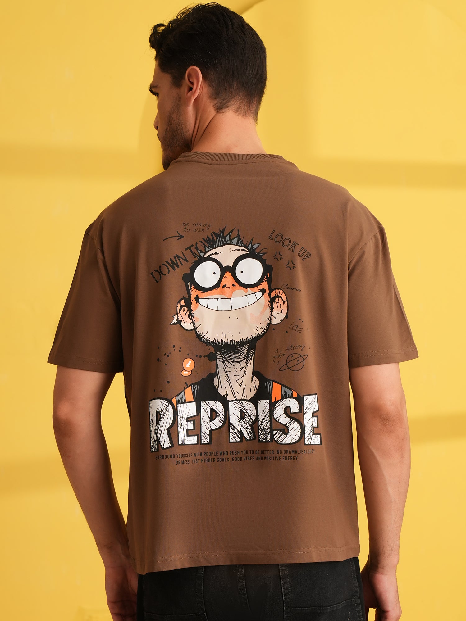 Men Oversize Printed Round Neck T-shirt Brown - Reprise