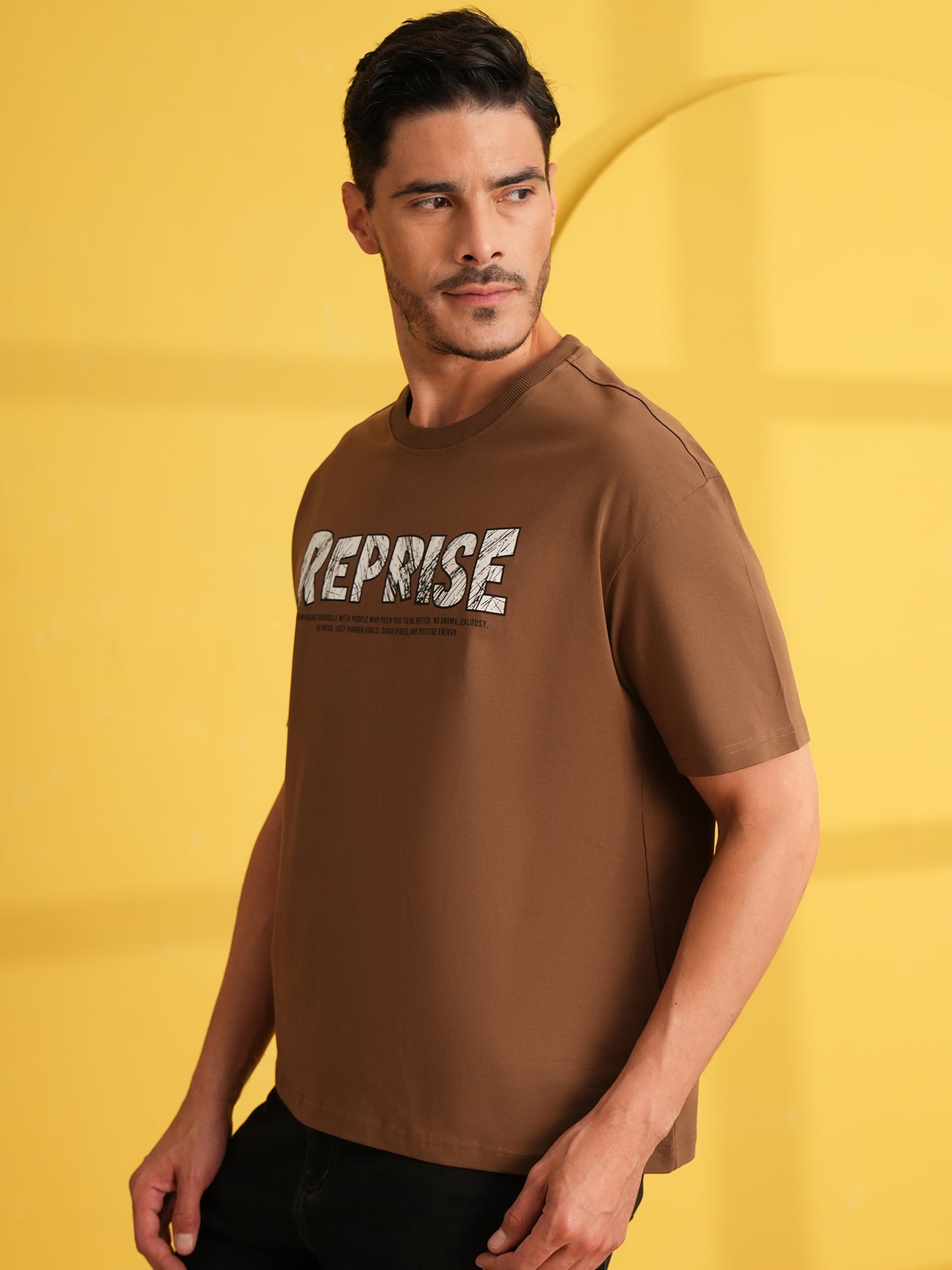 Men Oversize Printed Round Neck T-shirt Brown - Reprise