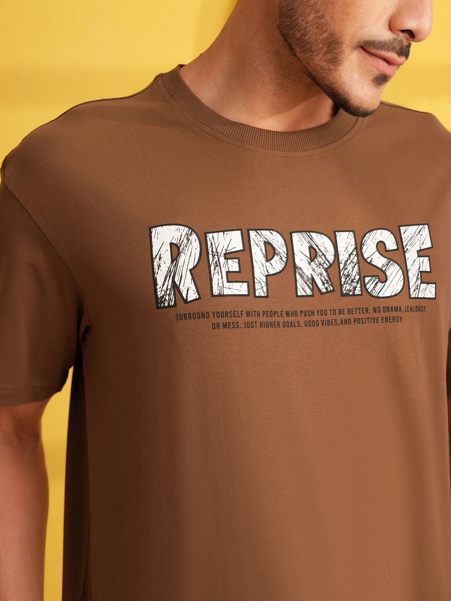Men Oversize Printed Round Neck T-shirt Brown - Reprise