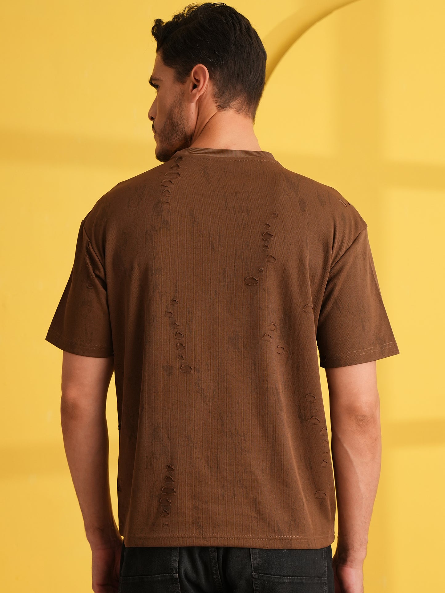 Men Oversize Printed Round Neck T-shirt Dark Brown - Reprise