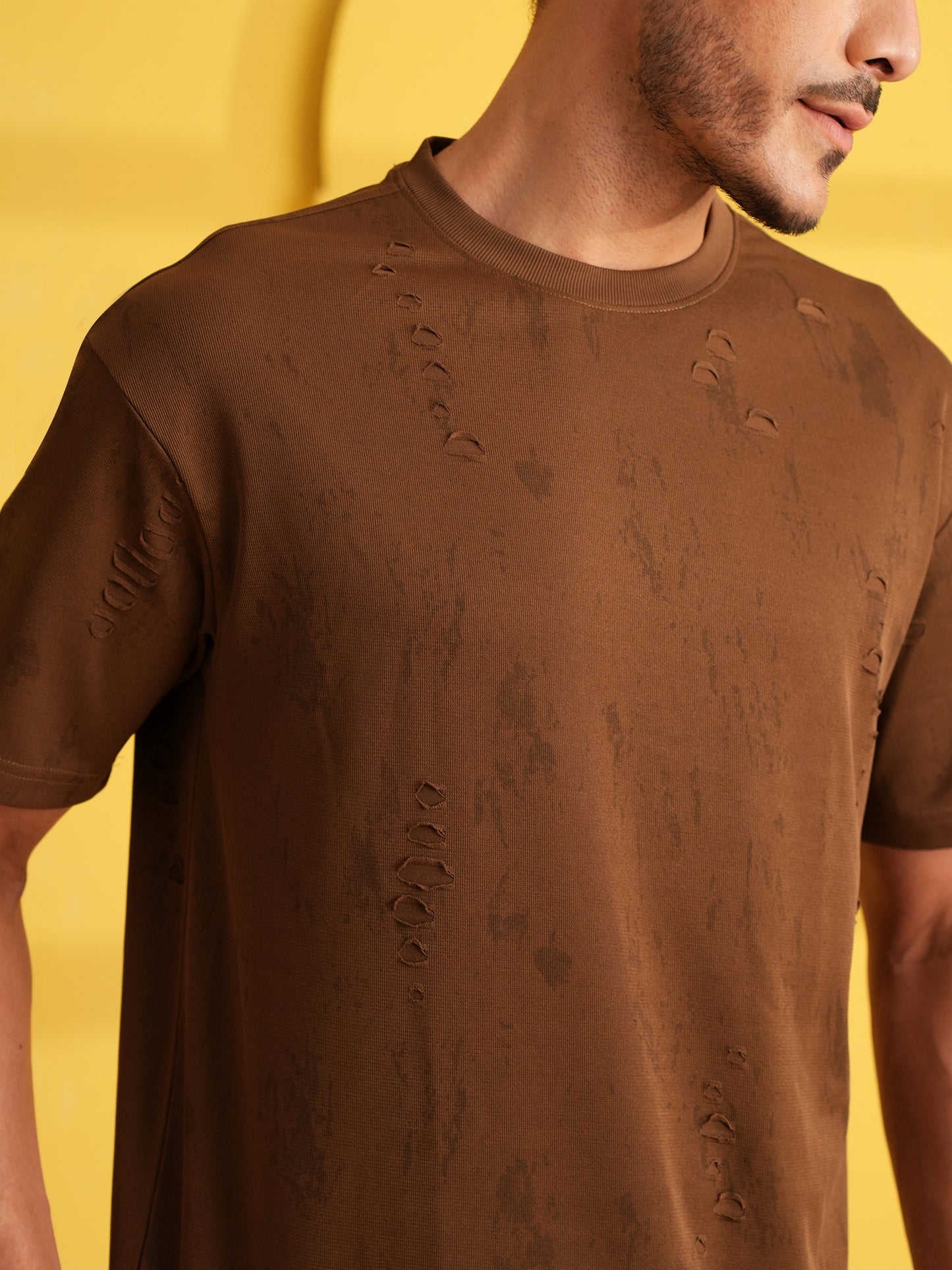 Men Oversize Printed Round Neck T-shirt Dark Brown - Reprise