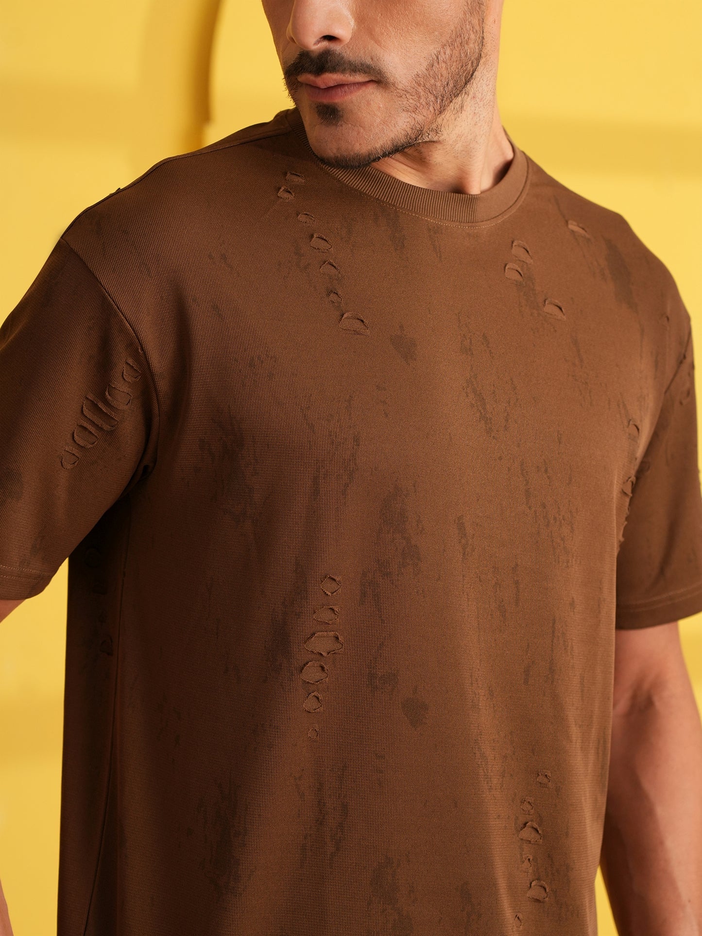 Men Oversize Printed Round Neck T-shirt Dark Brown - Reprise