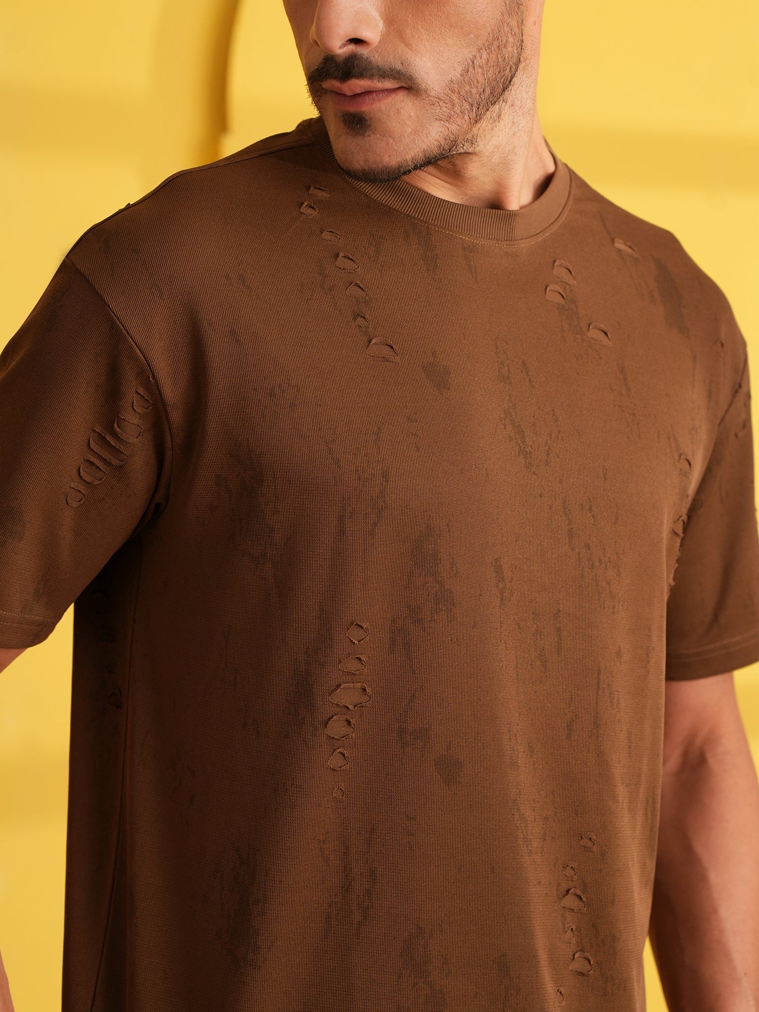 Men Oversize Printed Round Neck T-shirt Dark Brown - Reprise