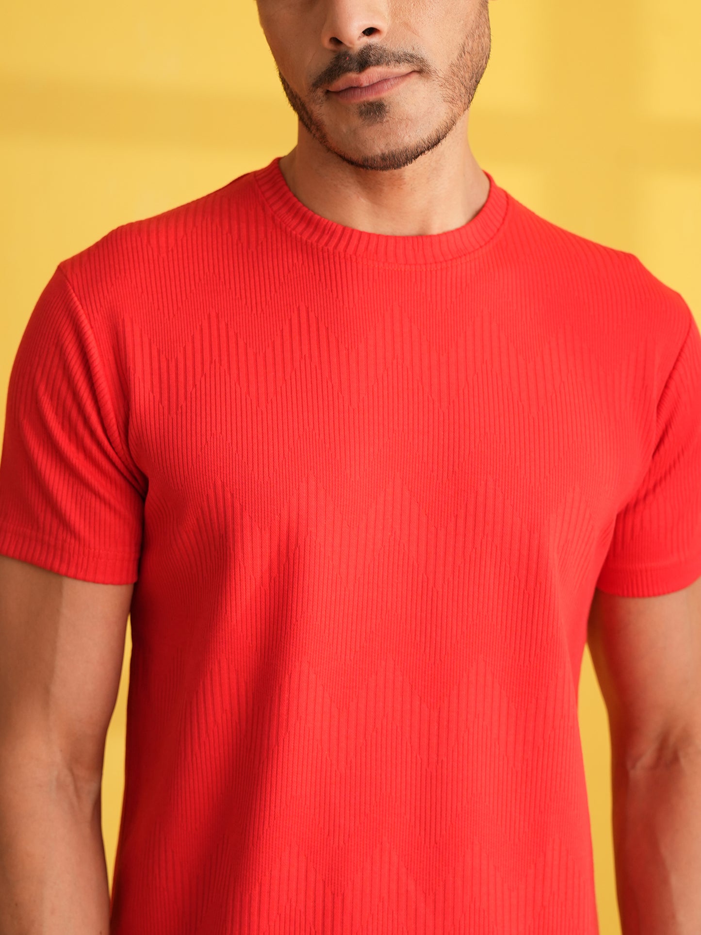 Men Solid Round Neck T-shirt Red