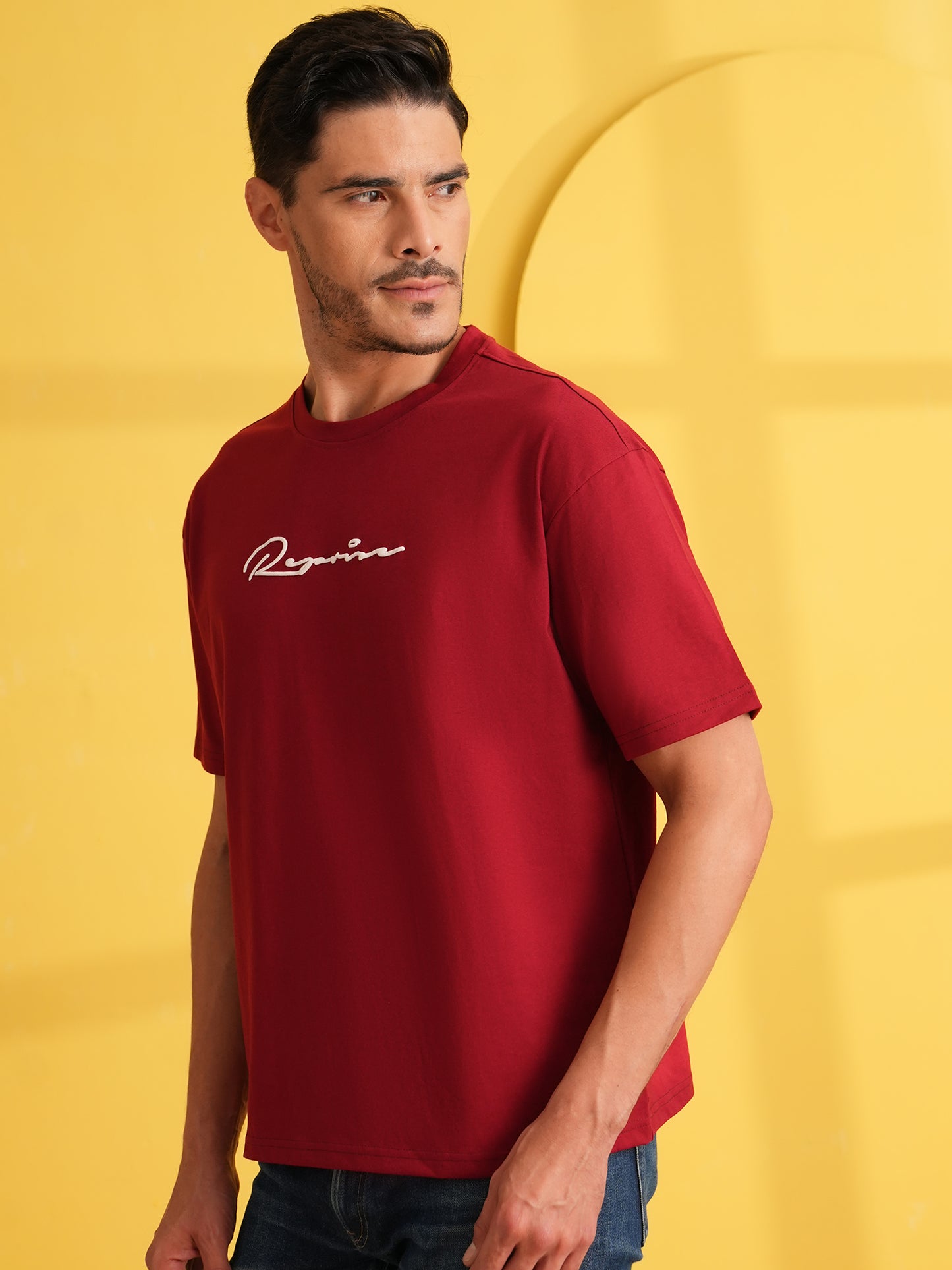 Men Oversized Printed Round Neck Drop Shoulder T-shirt Red - Reprise