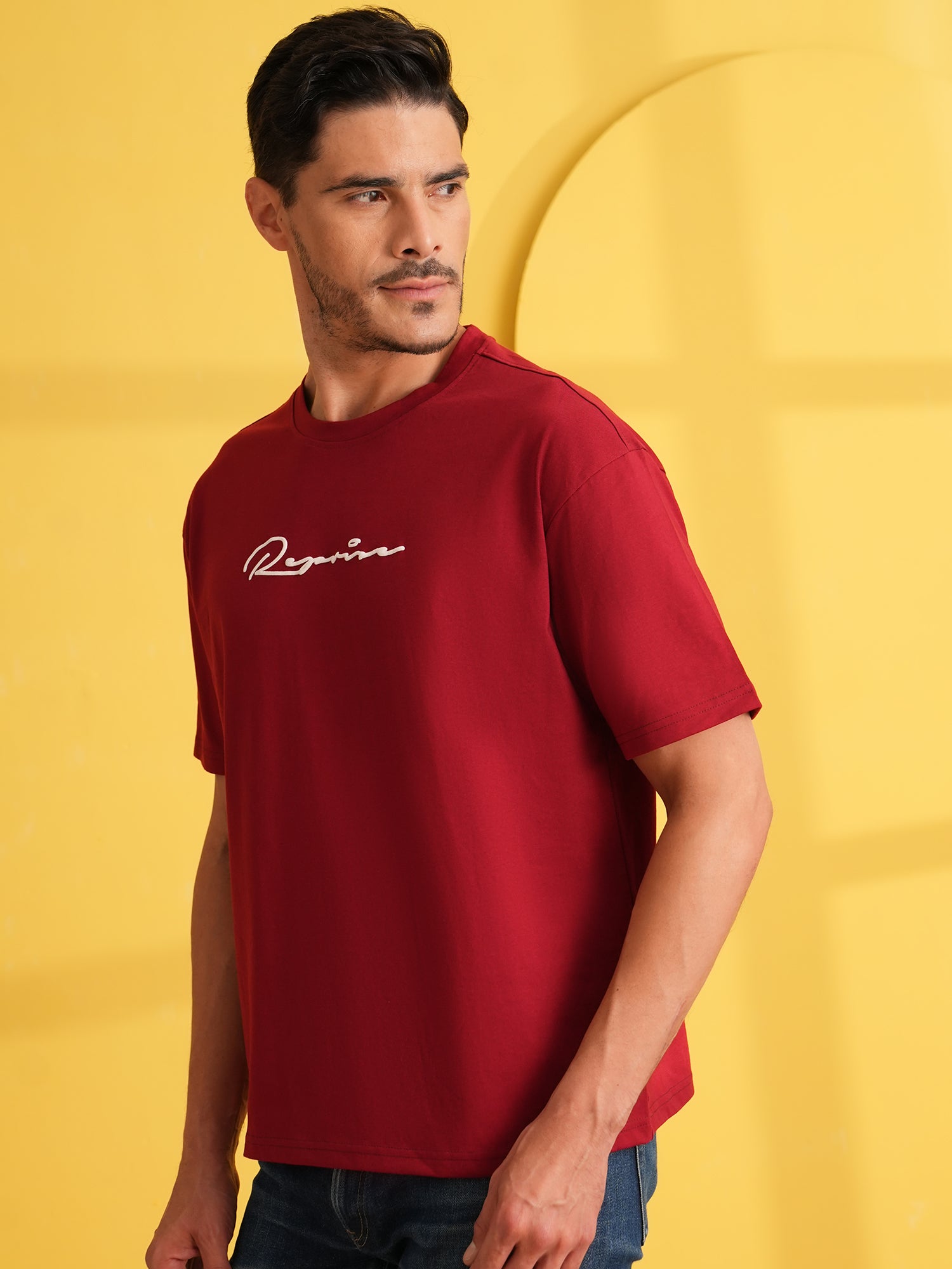 Men Oversized Printed Round Neck Drop Shoulder T-shirt Red - Reprise
