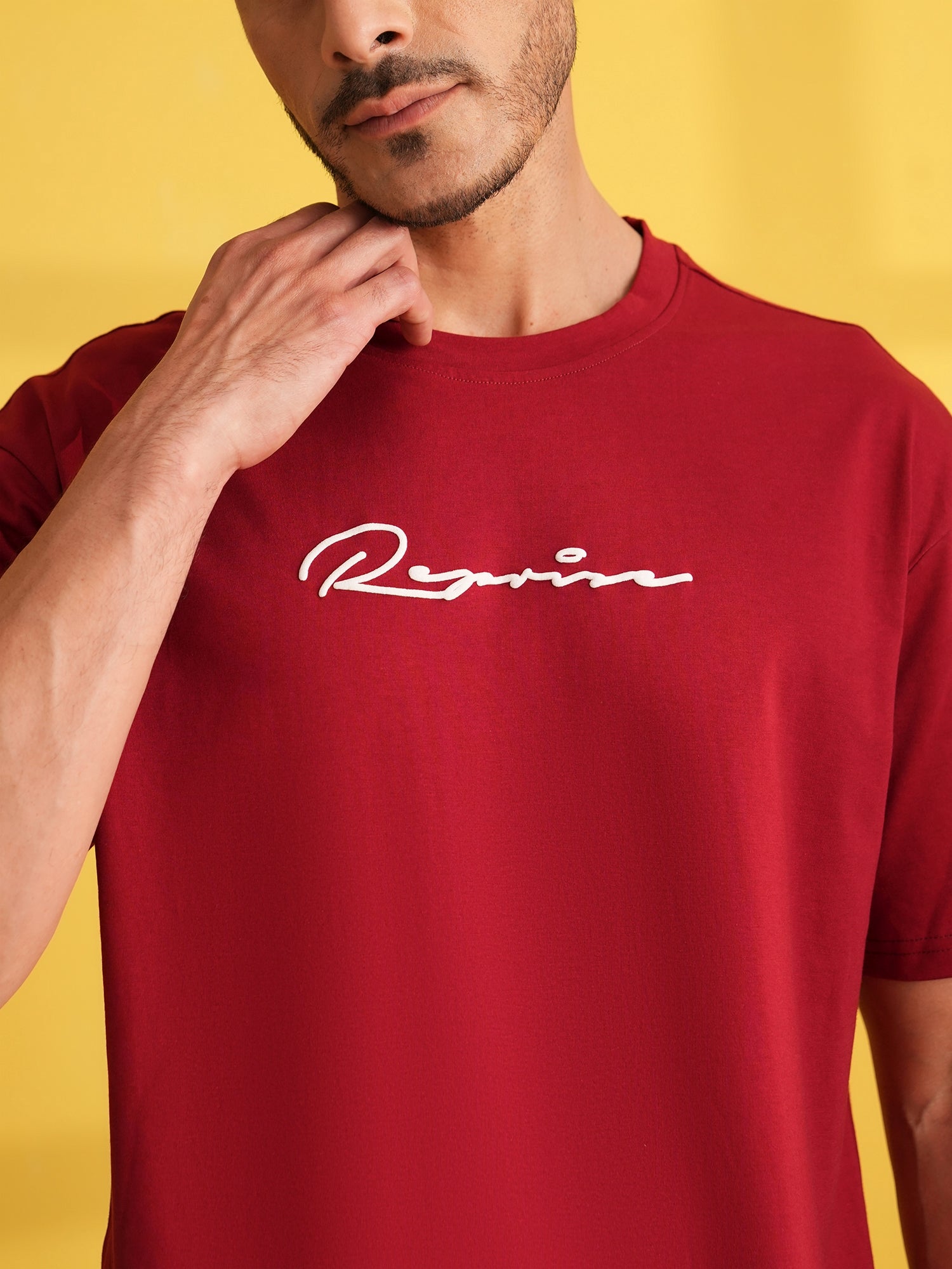 Men Oversized Printed Round Neck Drop Shoulder T-shirt Red - Reprise