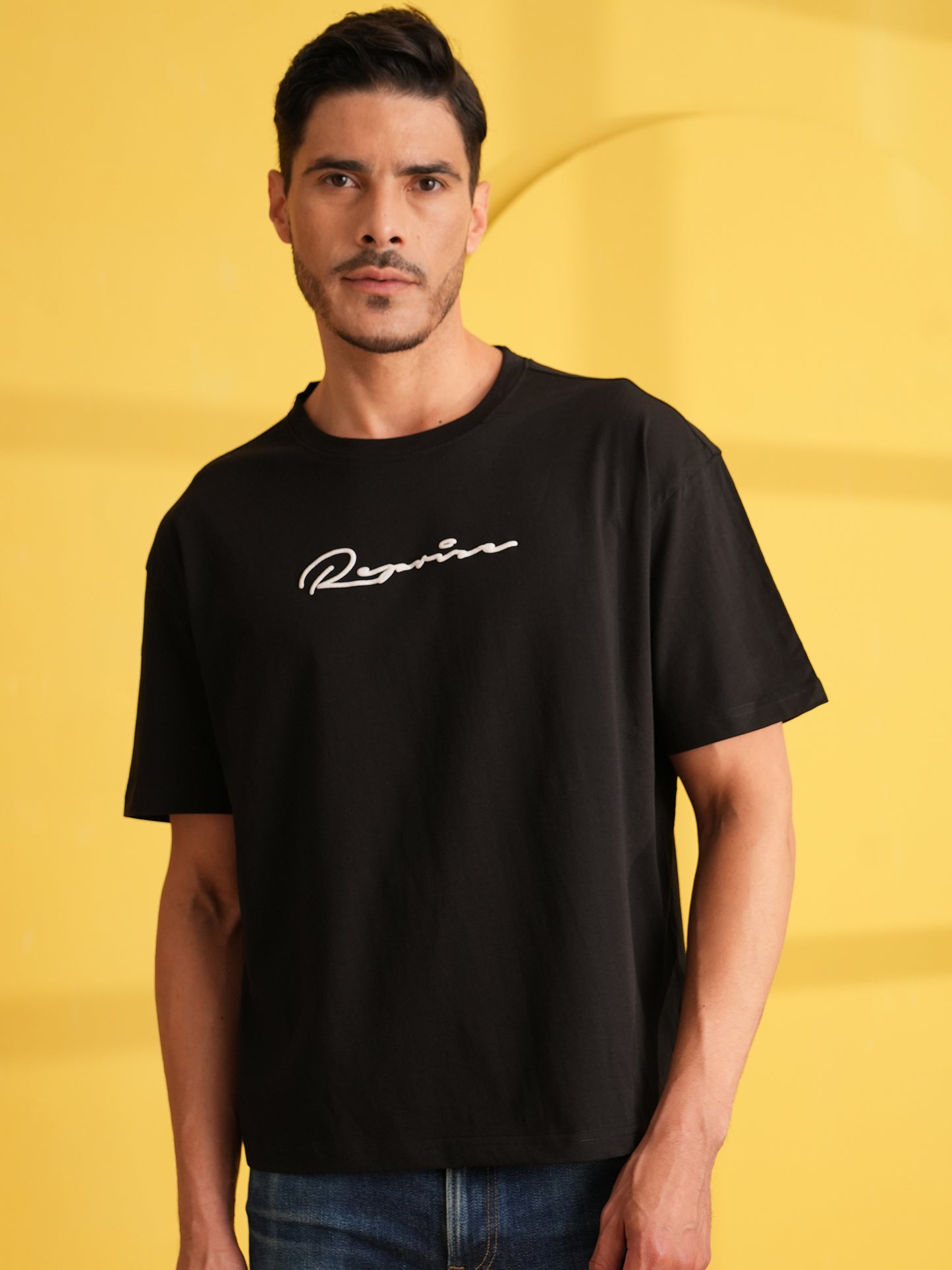Men Oversized Printed Round Neck Drop Shoulder T-shirt Black - Reprise