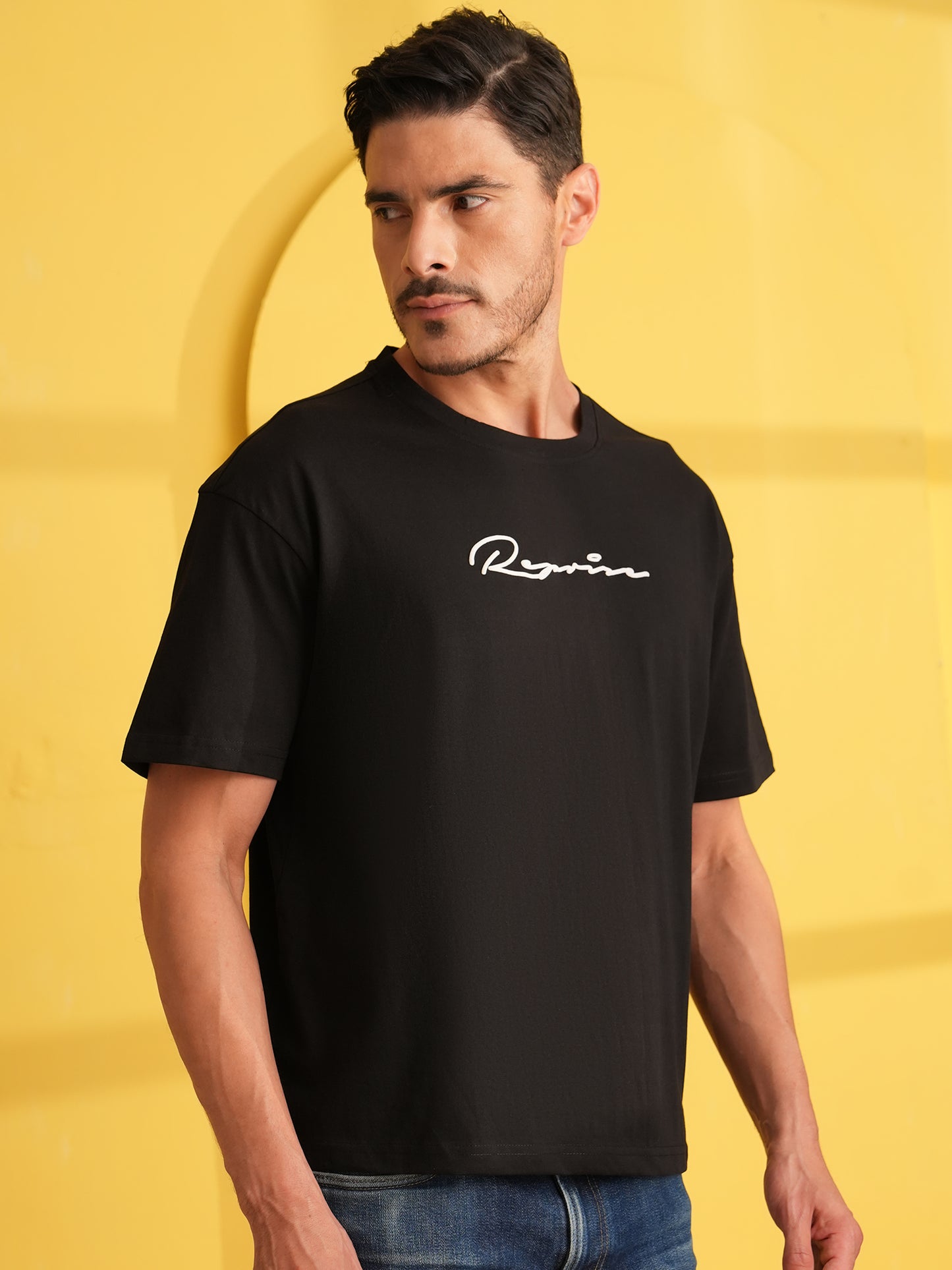 Men Oversized Printed Round Neck Drop Shoulder T-shirt Black - Reprise