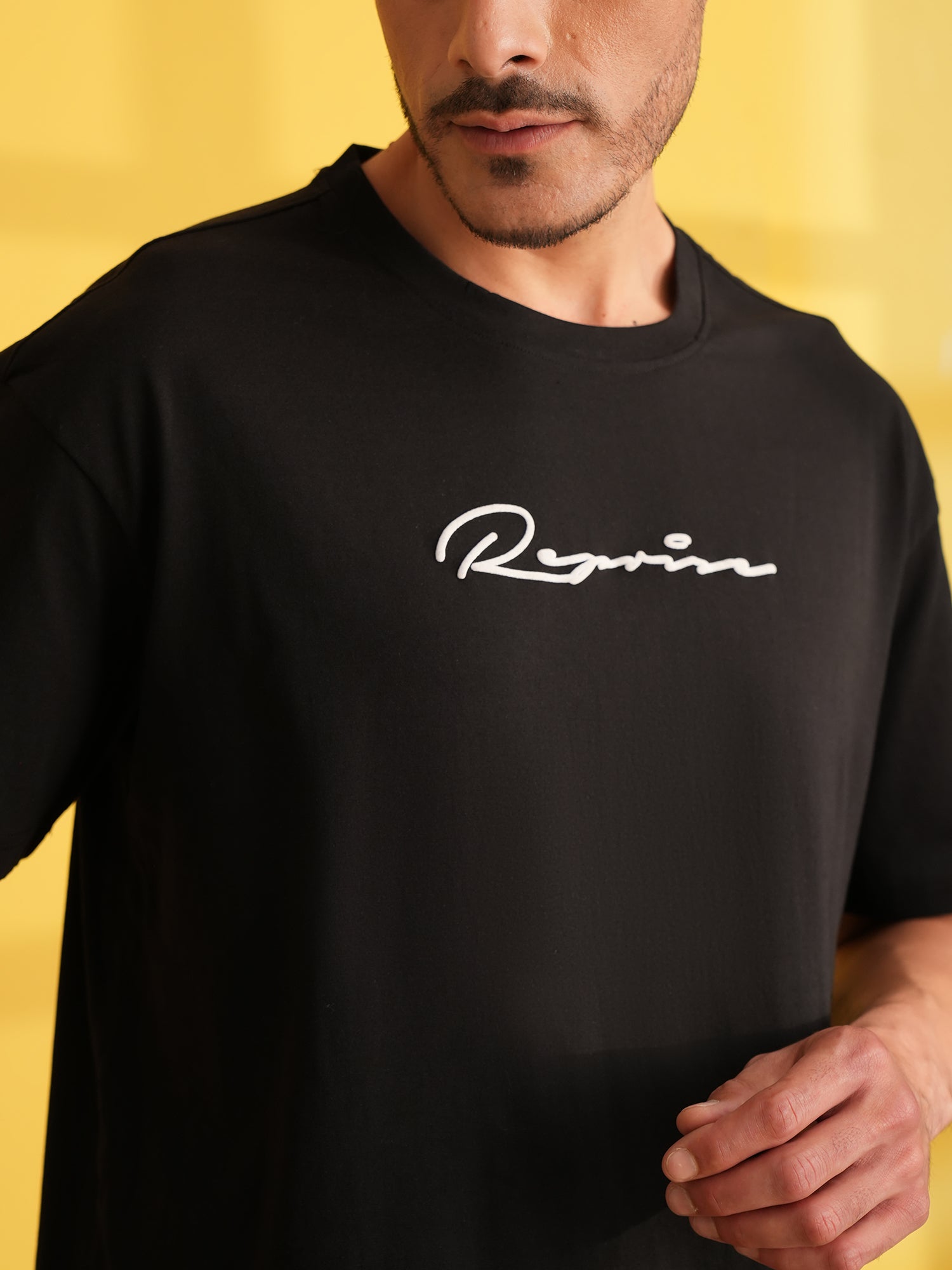 Men Oversized Printed Round Neck Drop Shoulder T-shirt Black - Reprise