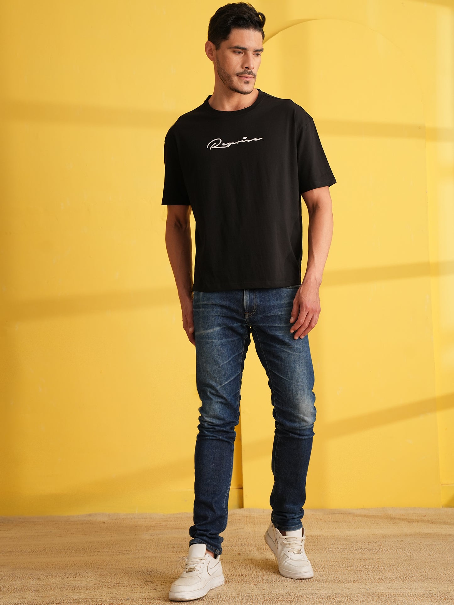 Men Oversized Printed Round Neck Drop Shoulder T-shirt Black - Reprise