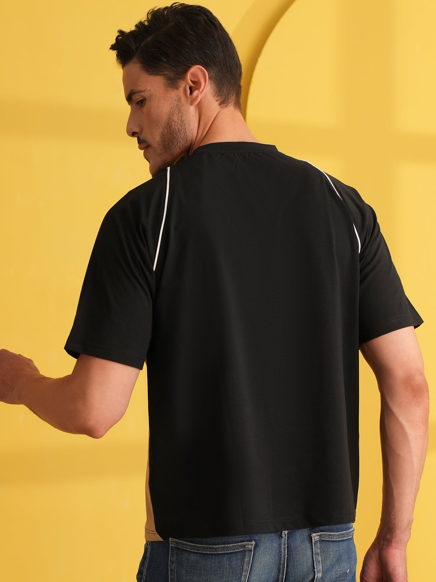 Men Oversized Printed Round Neck Drop Shoulder T-shirt Black - Reprise