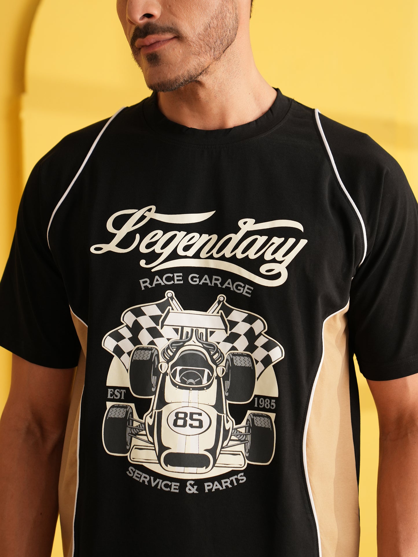 Men Oversized Printed Round Neck Drop Shoulder T-shirt Black - Reprise
