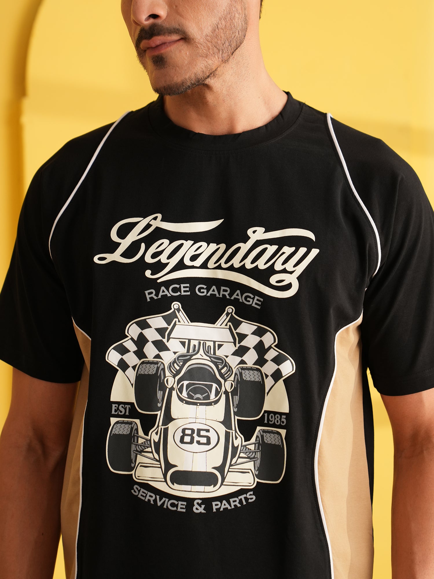 Men Oversized Printed Round Neck Drop Shoulder T-shirt Black - Reprise