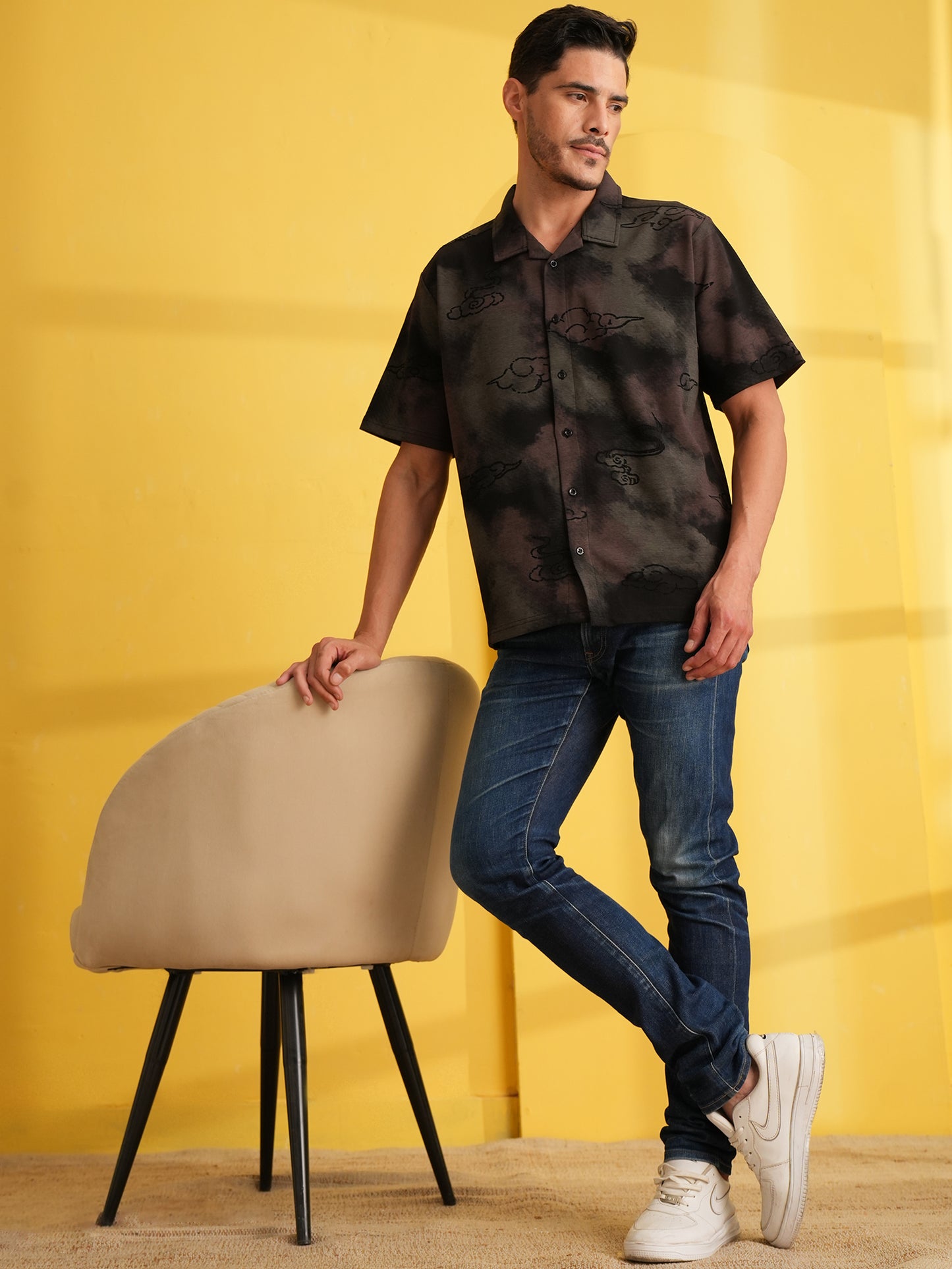 Jet & Peach Self-Print Shirt