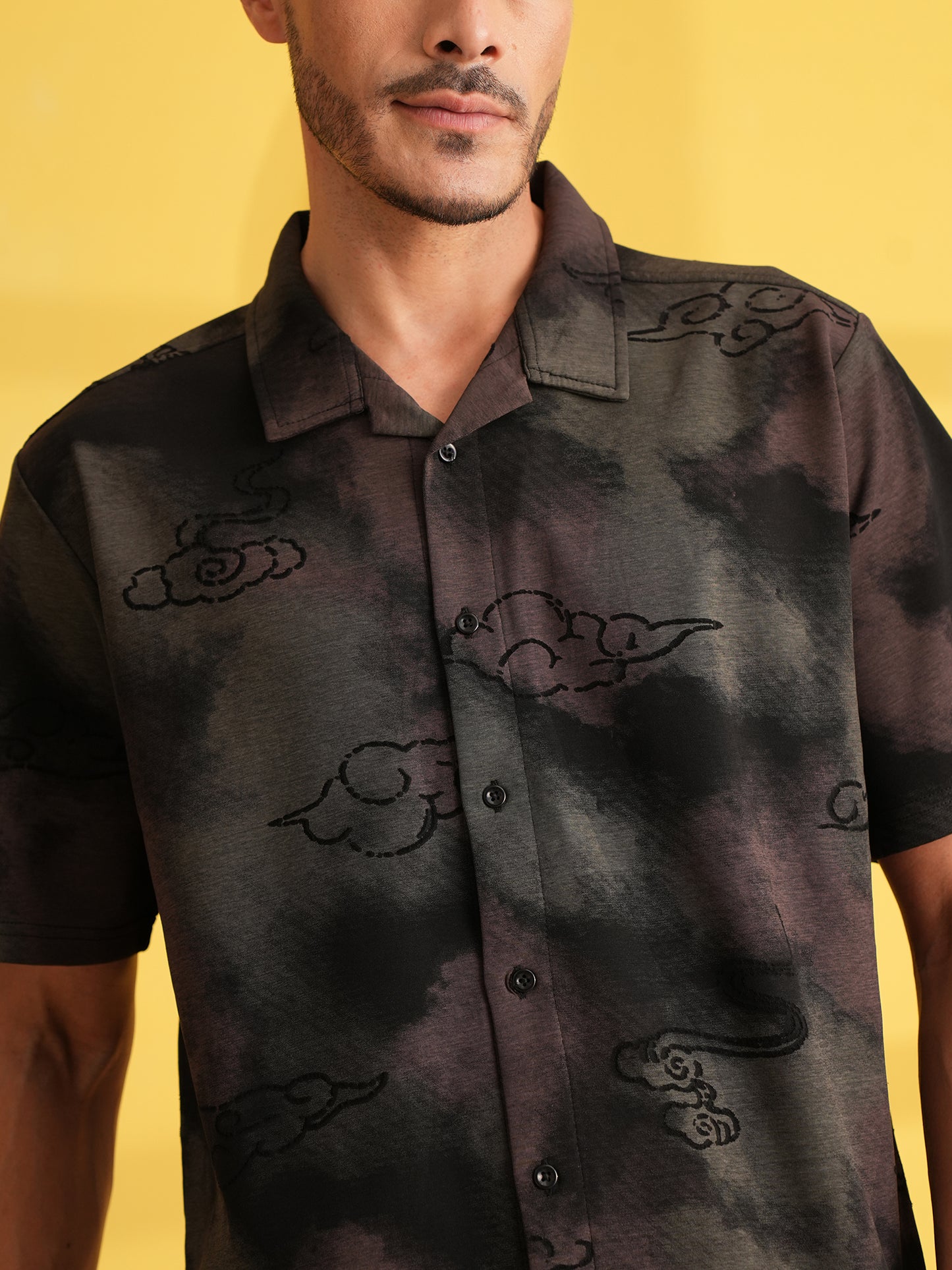 Jet & Peach Self-Print Shirt