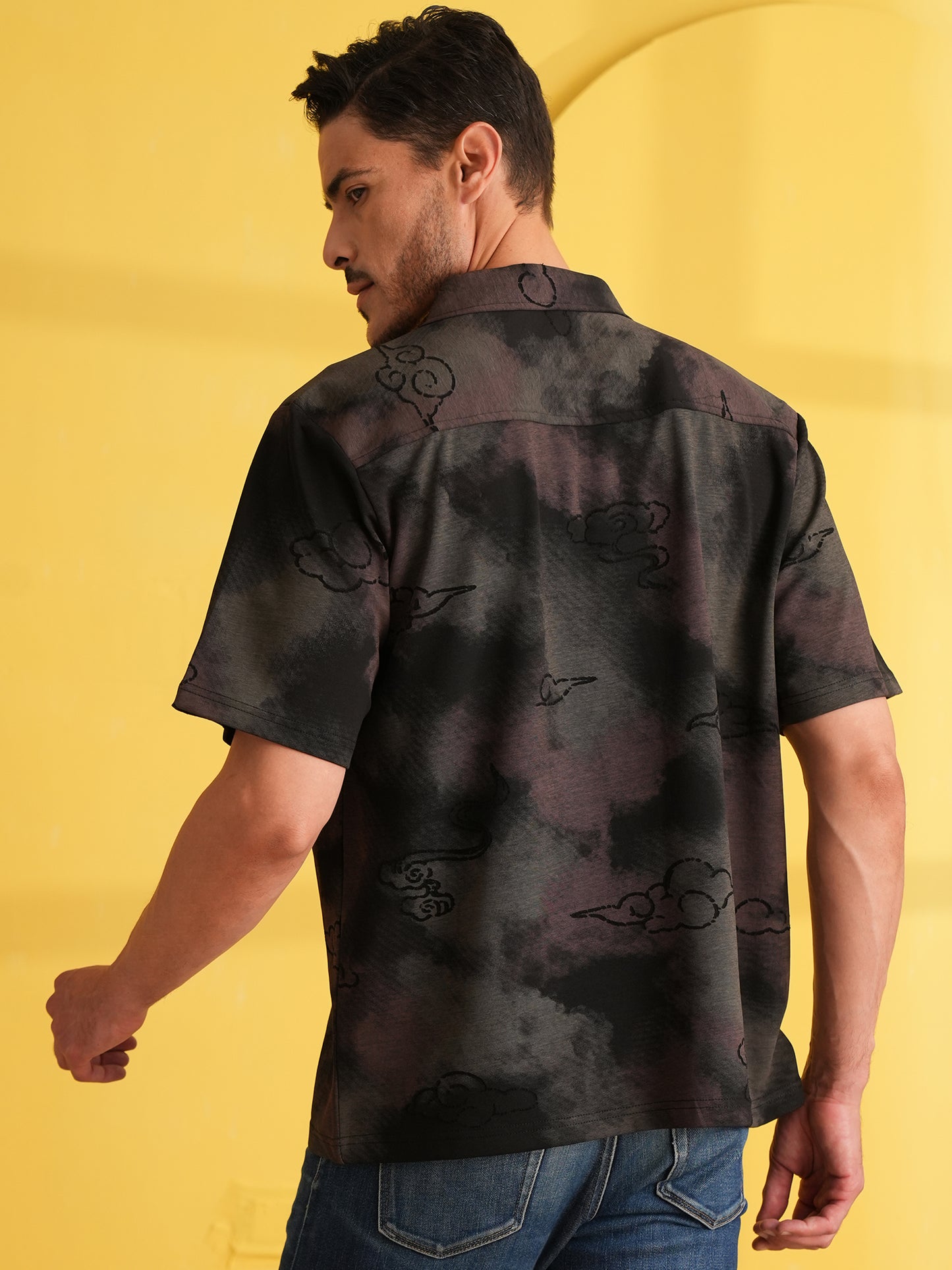 Jet & Peach Self-Print Shirt