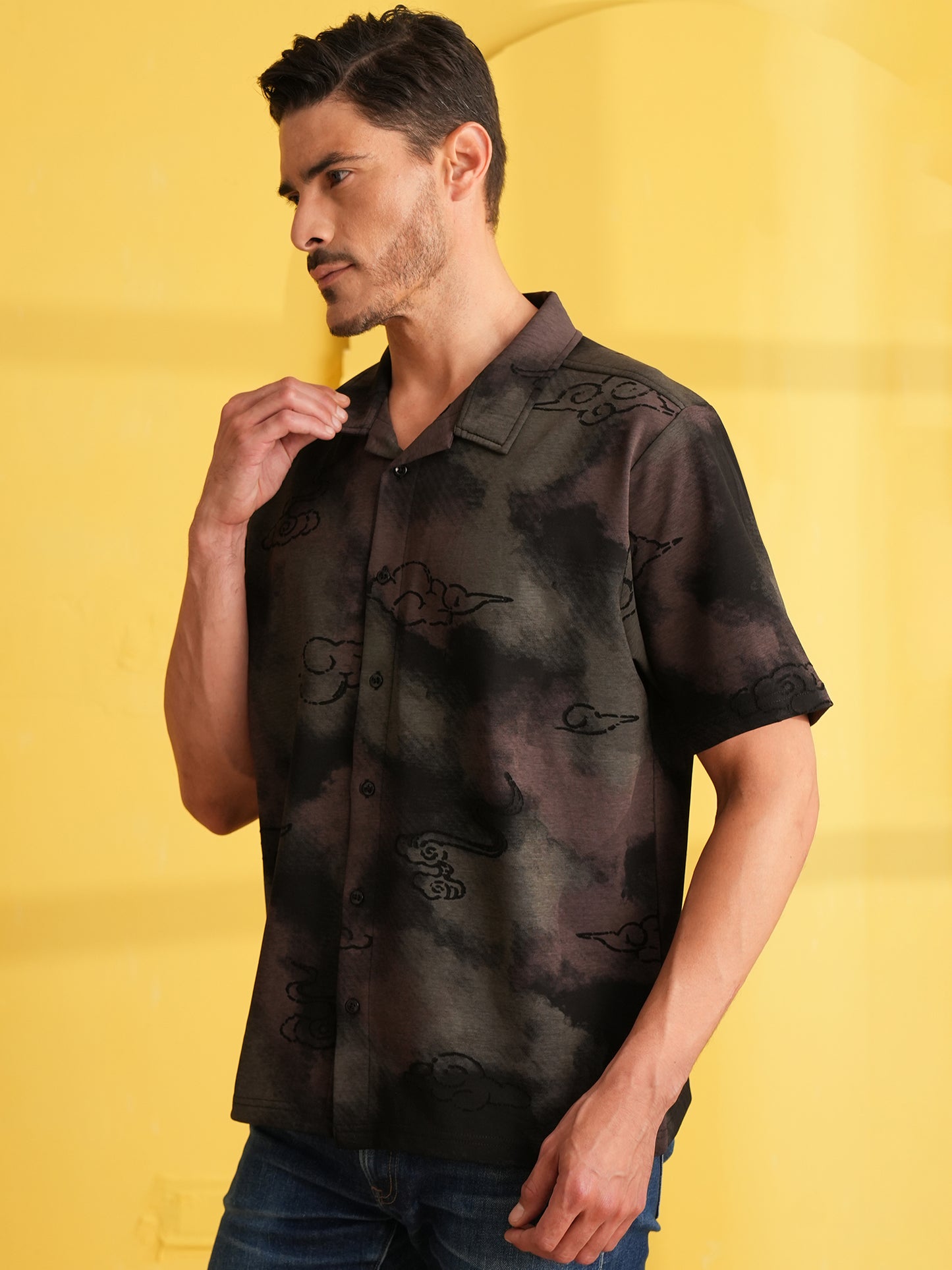 Jet & Peach Self-Print Shirt