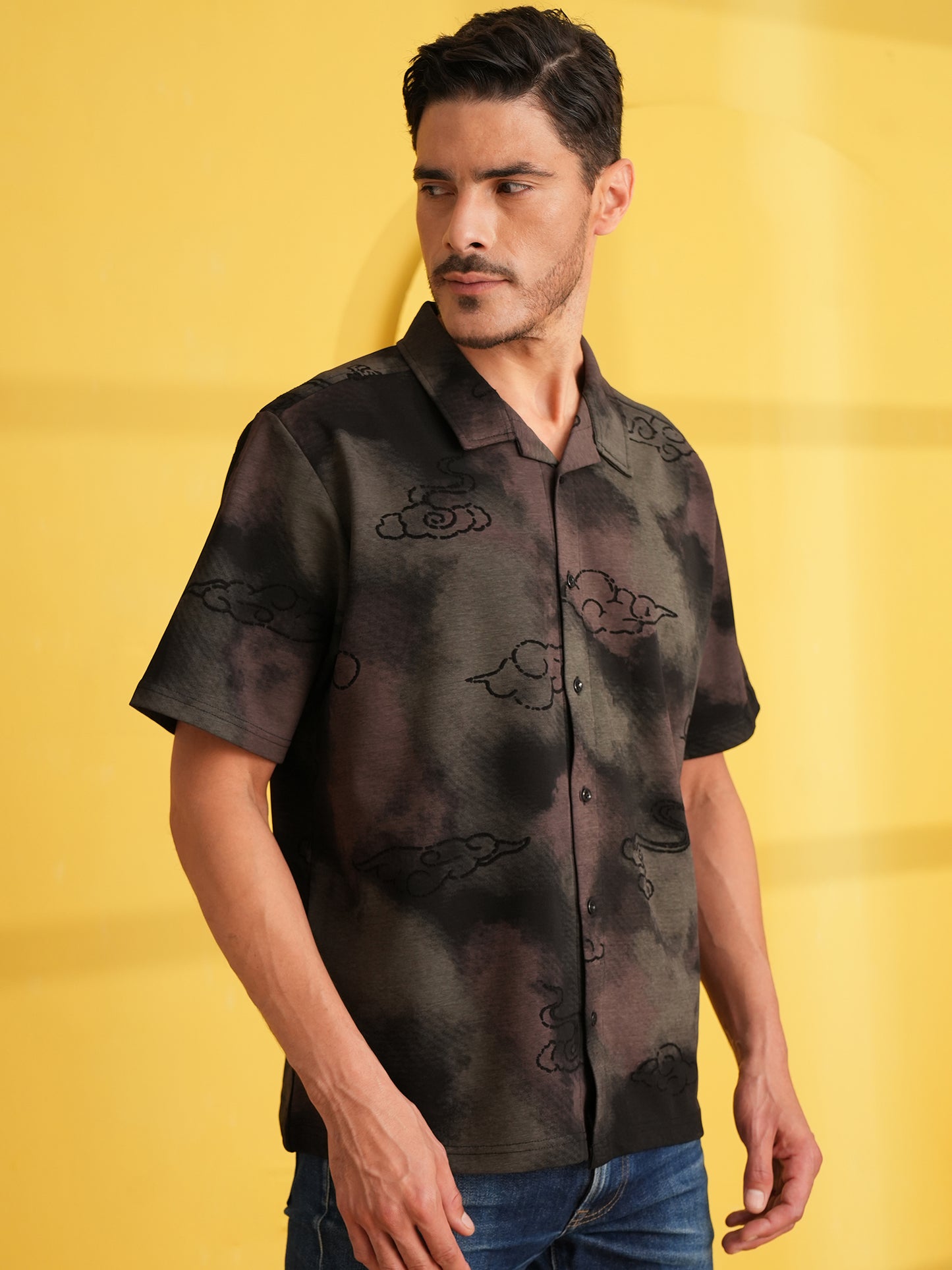 Jet & Peach Self-Print Shirt