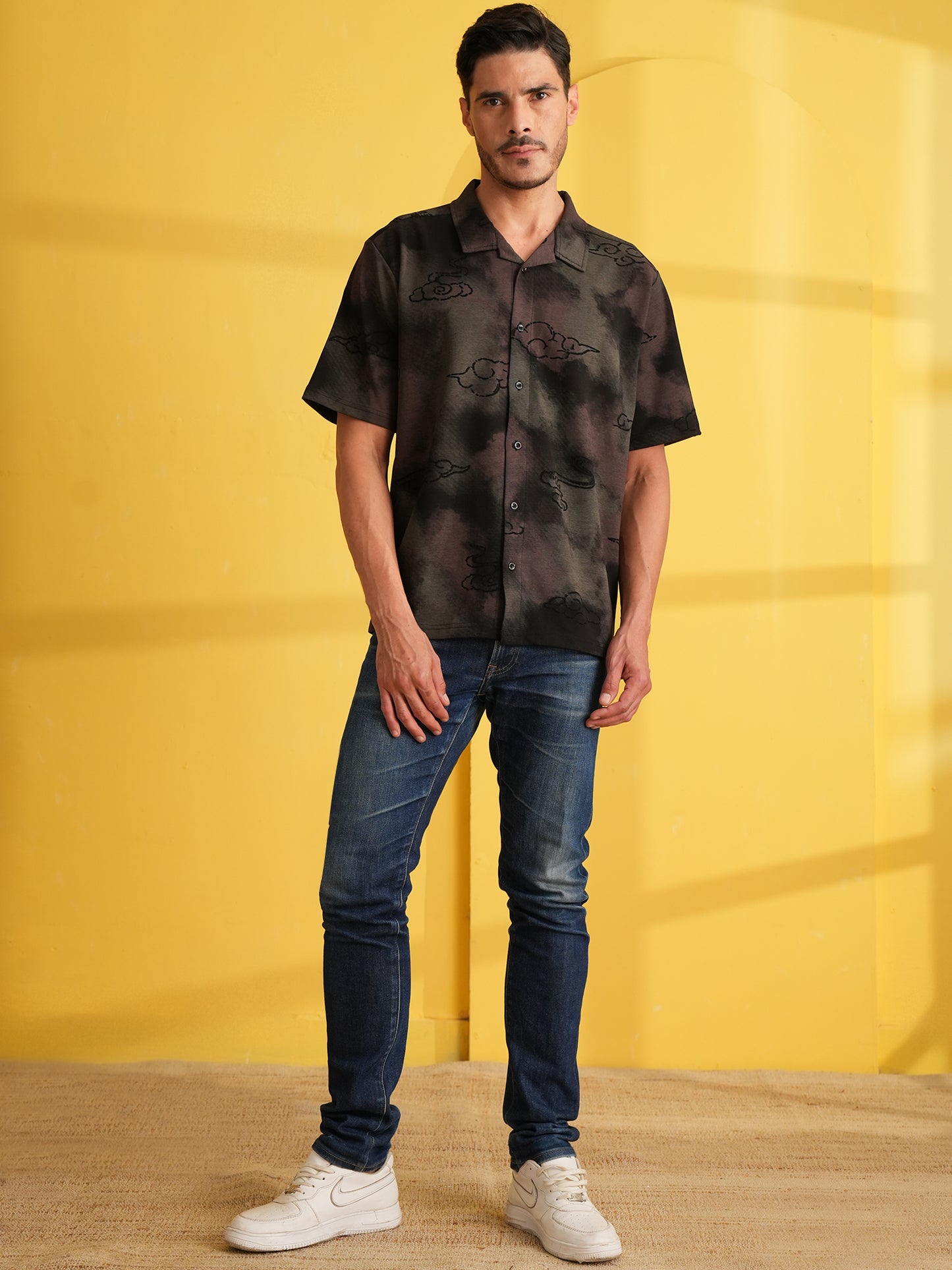 Jet & Peach Self-Print Shirt
