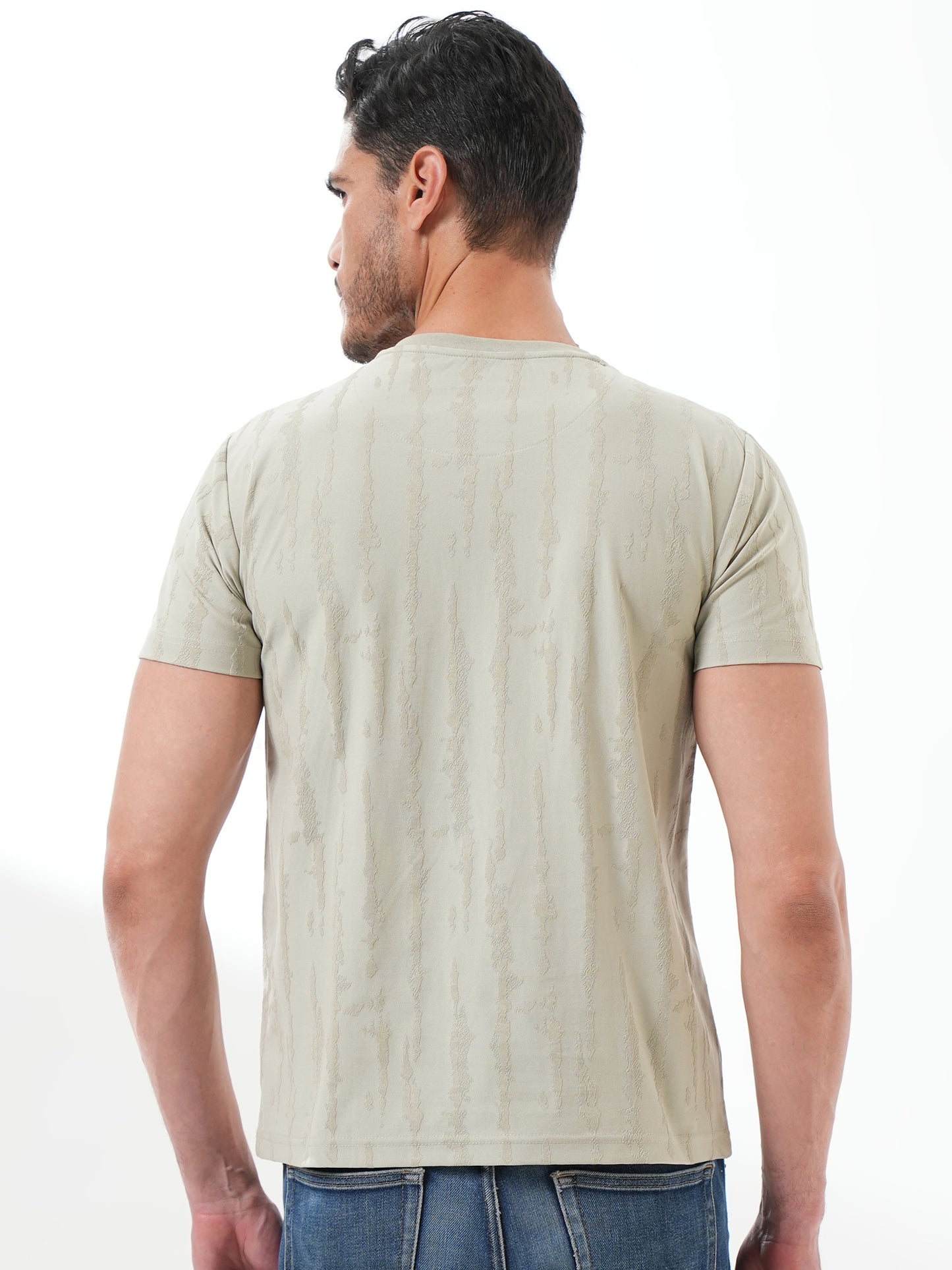 Men Textured Round Neck T-shirt Pista Green