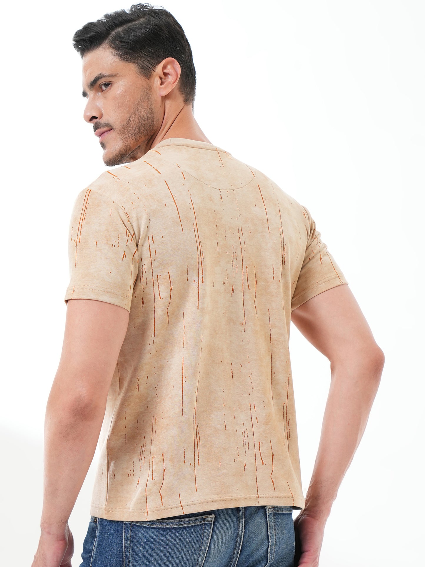 Men Textured Round Neck T-shirt Light Brown - Reprise