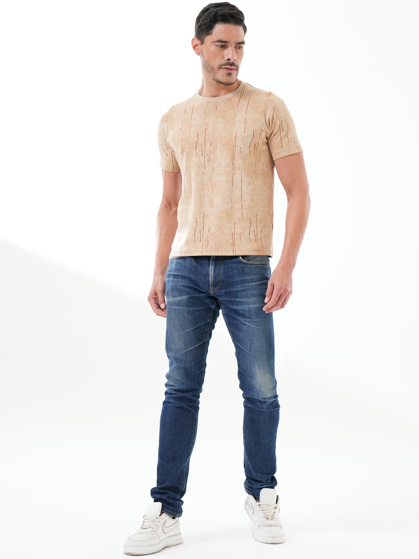 Men Textured Round Neck T-shirt Light Brown - Reprise