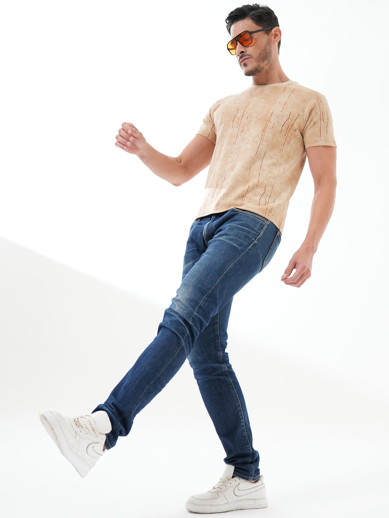 Men Textured Round Neck T-shirt Light Brown - Reprise