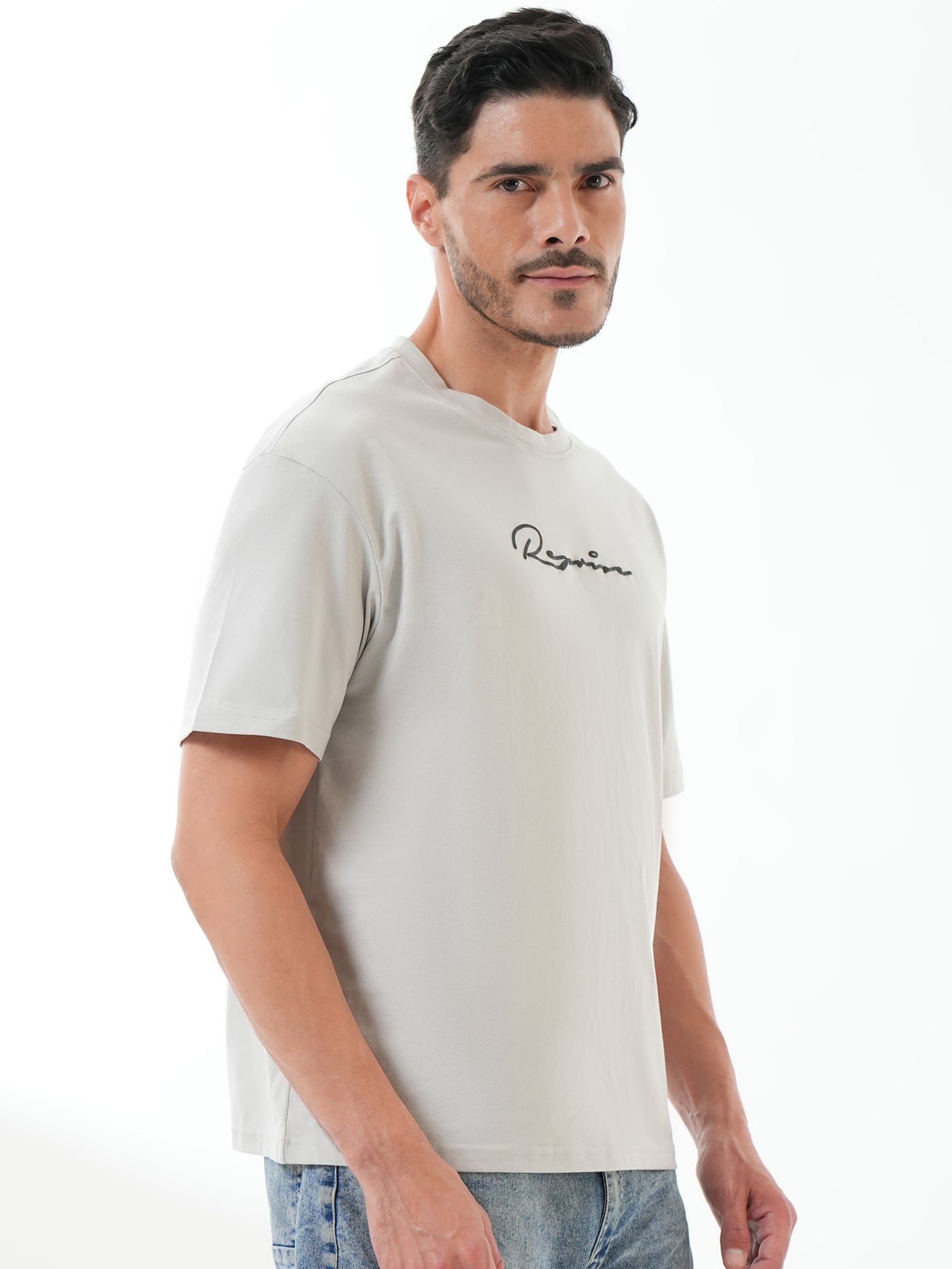 Men Oversized Printed Round Neck Drop Shoulder T-shirt Grey - Reprise