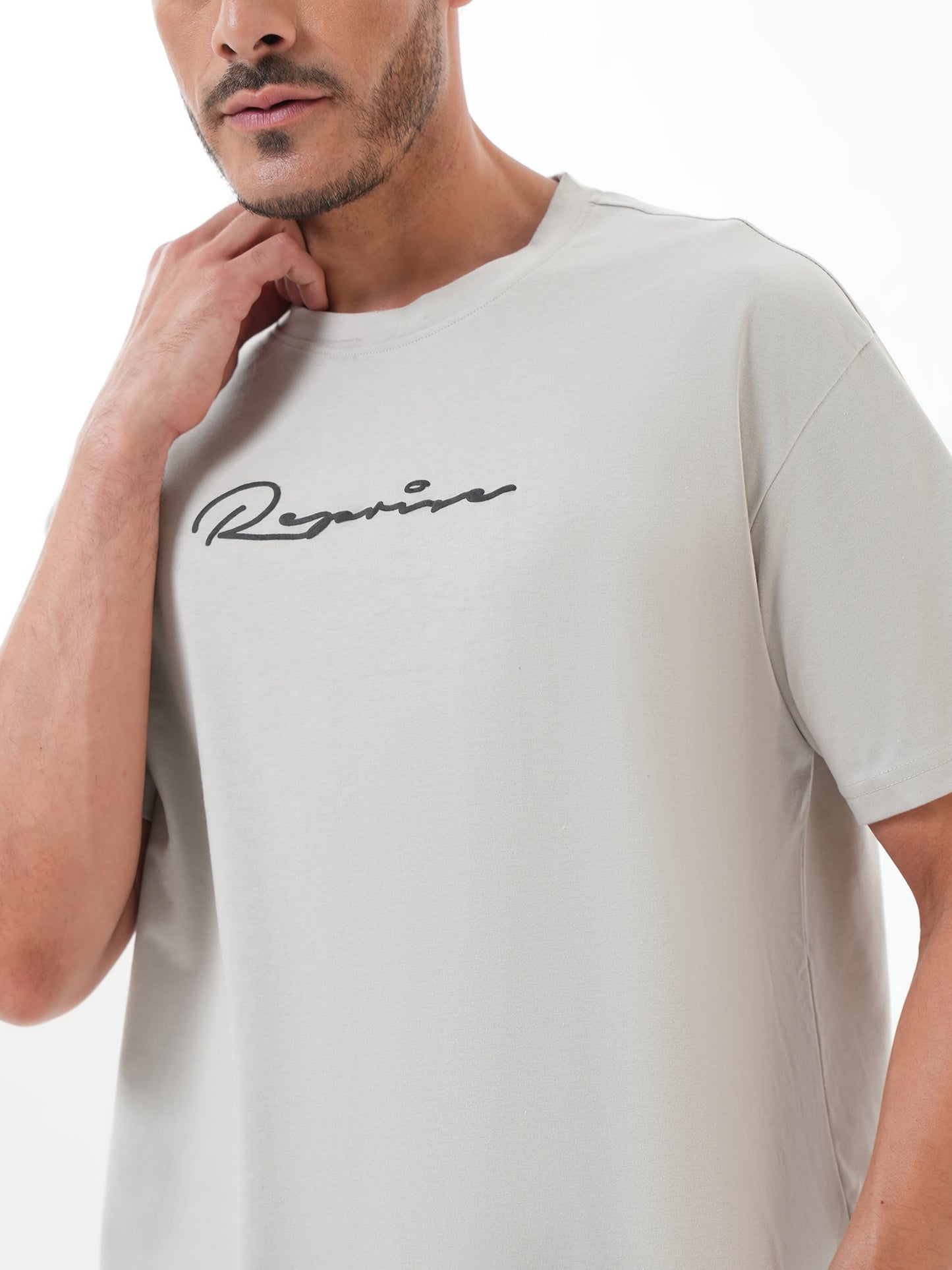 Men Oversized Printed Round Neck Drop Shoulder T-shirt Grey - Reprise