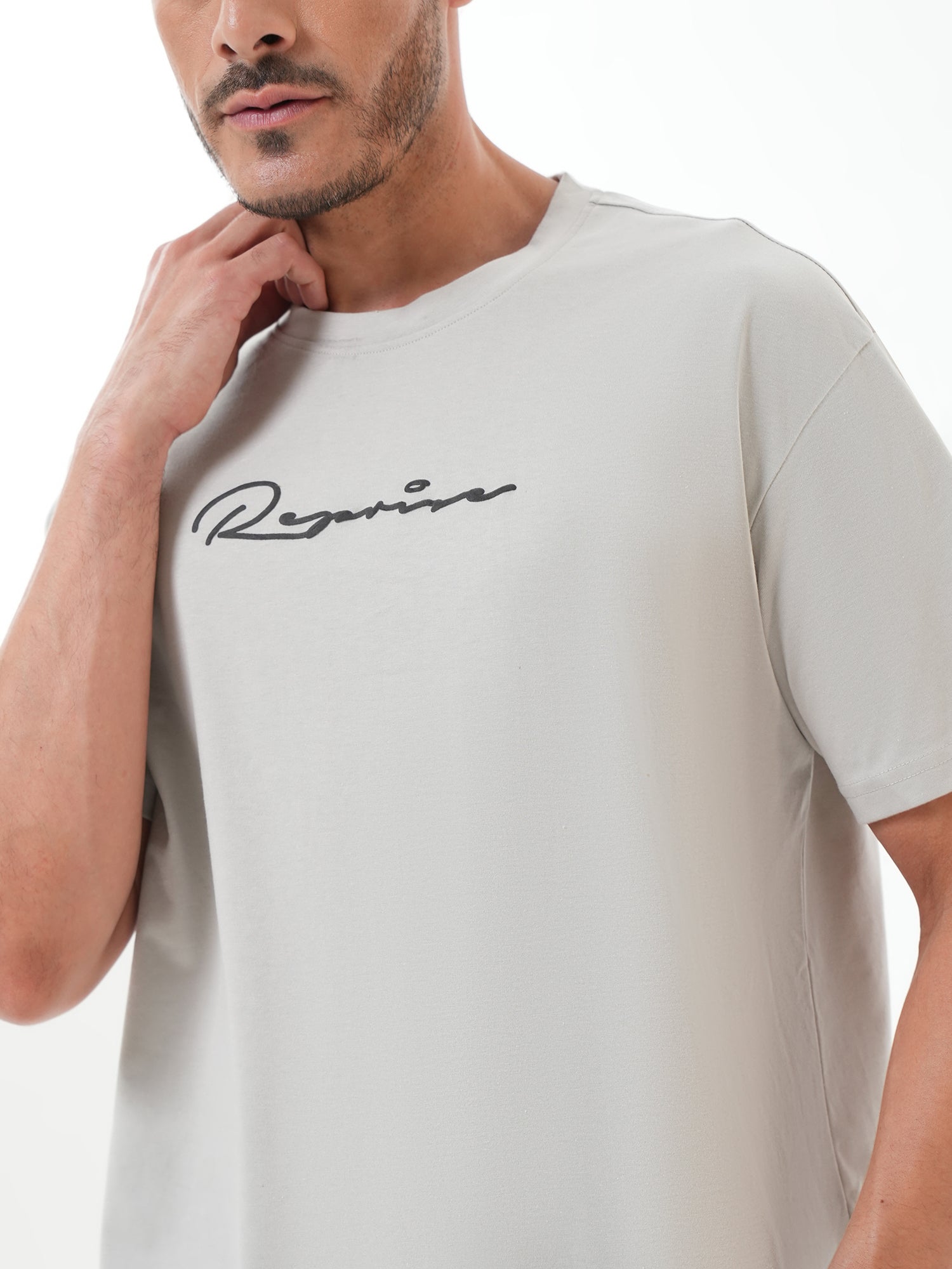 Men Oversized Printed Round Neck Drop Shoulder T-shirt Grey - Reprise