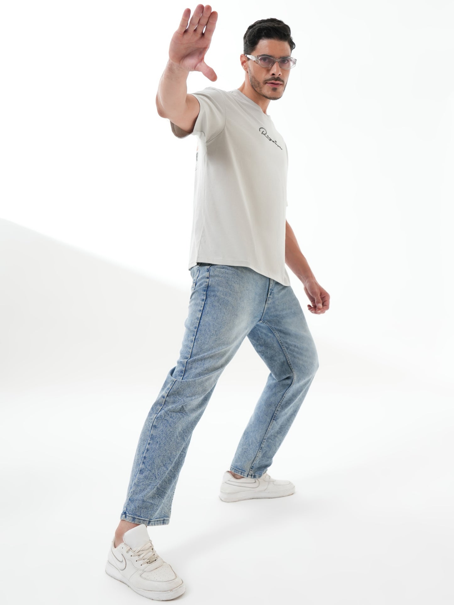 Men Oversized Printed Round Neck Drop Shoulder T-shirt Grey - Reprise