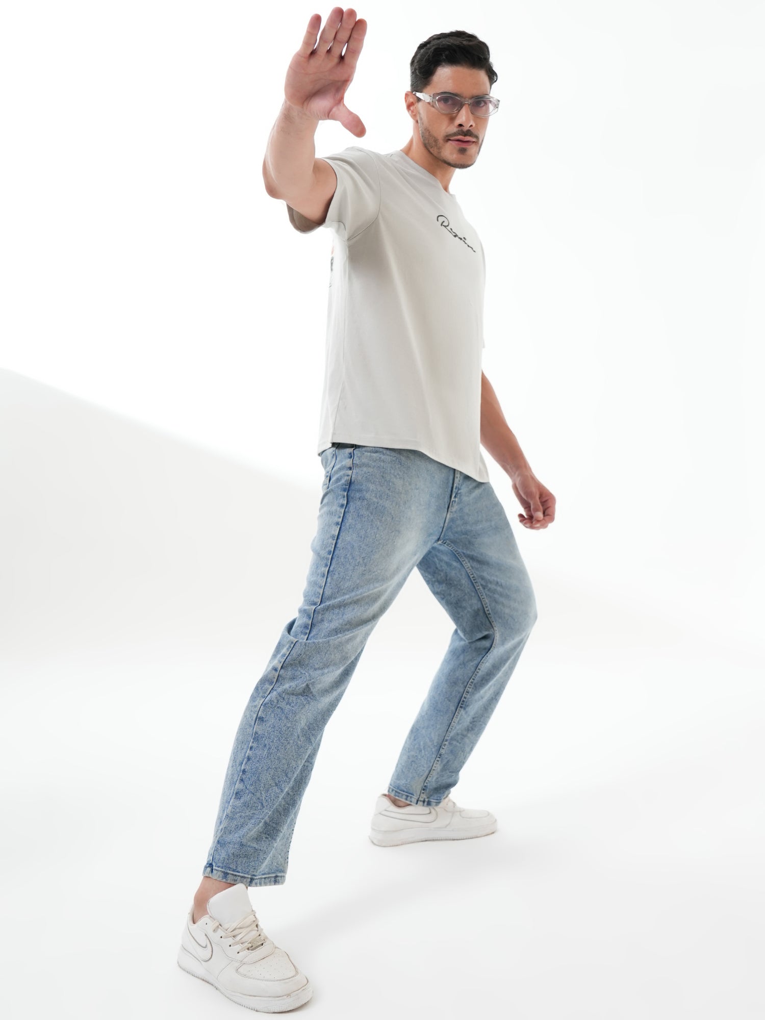 Men Oversized Printed Round Neck Drop Shoulder T-shirt Grey - Reprise