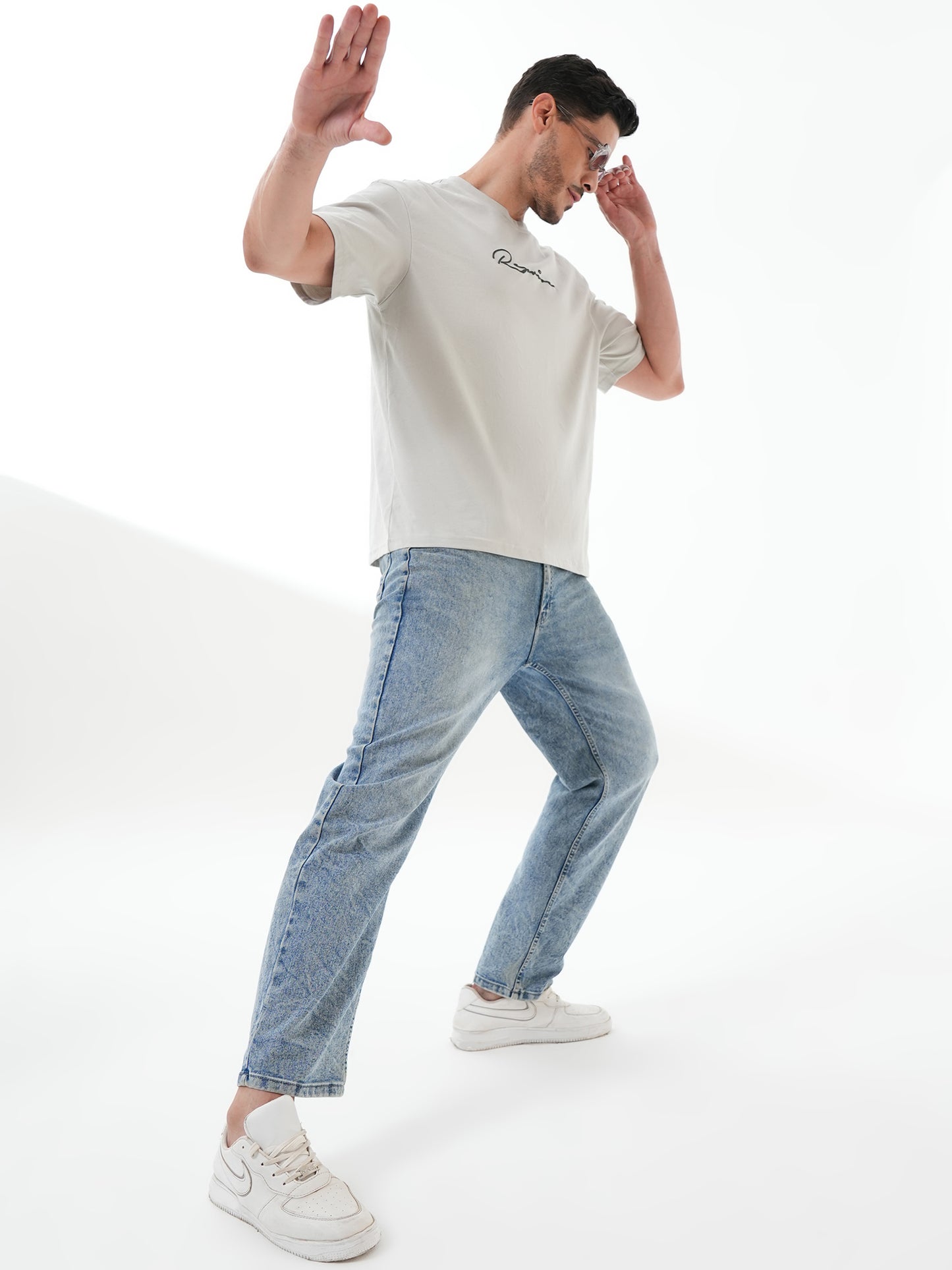 Men Oversized Printed Round Neck Drop Shoulder T-shirt Grey - Reprise