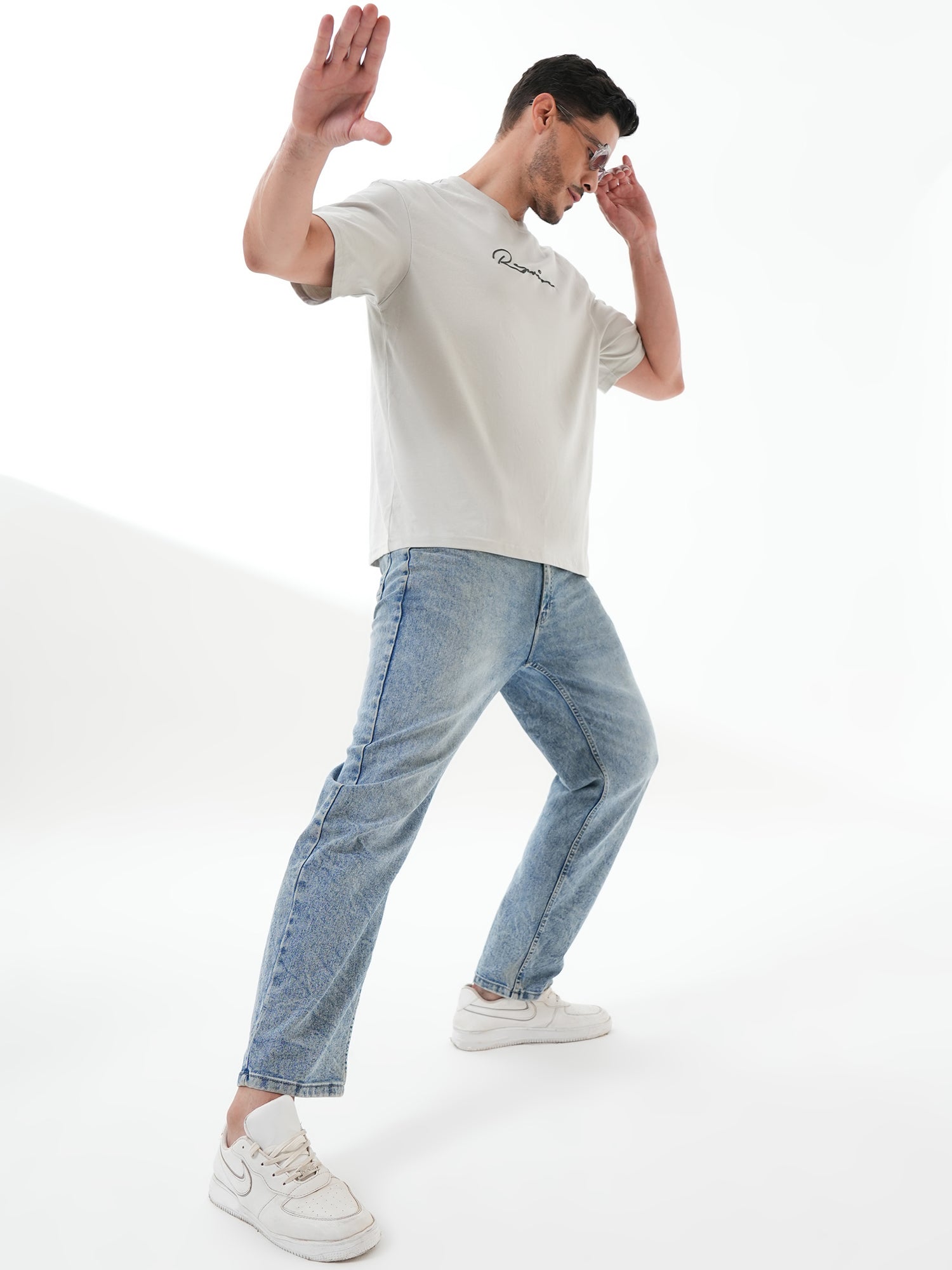 Men Oversized Printed Round Neck Drop Shoulder T-shirt Grey - Reprise