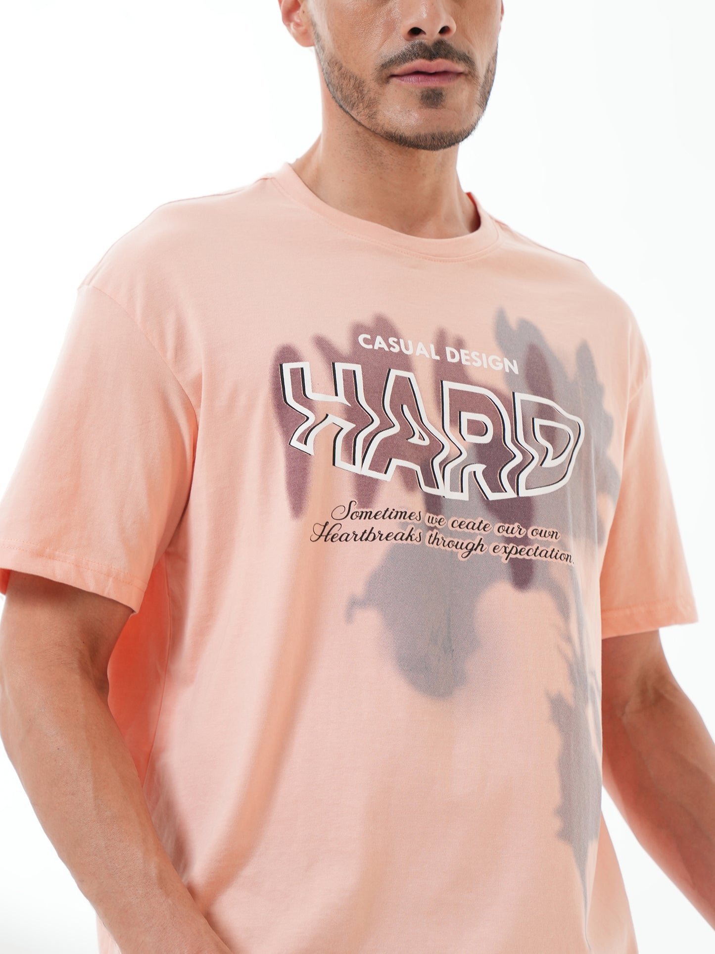 Men Oversize Printed Round Neck T-shirt Peach - Reprise