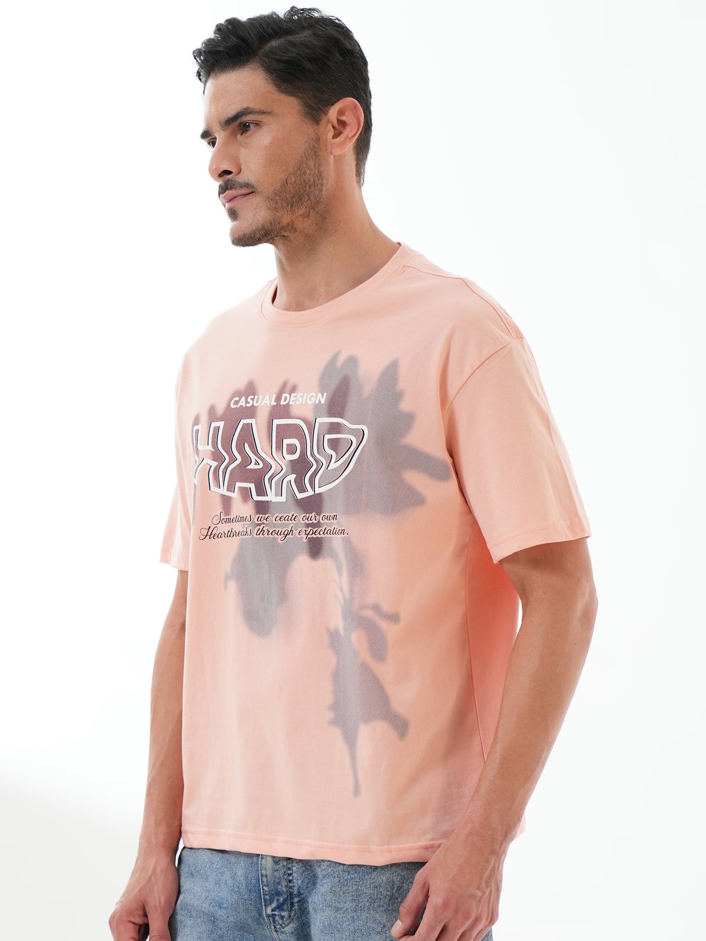 Men Oversize Printed Round Neck T-shirt Peach - Reprise