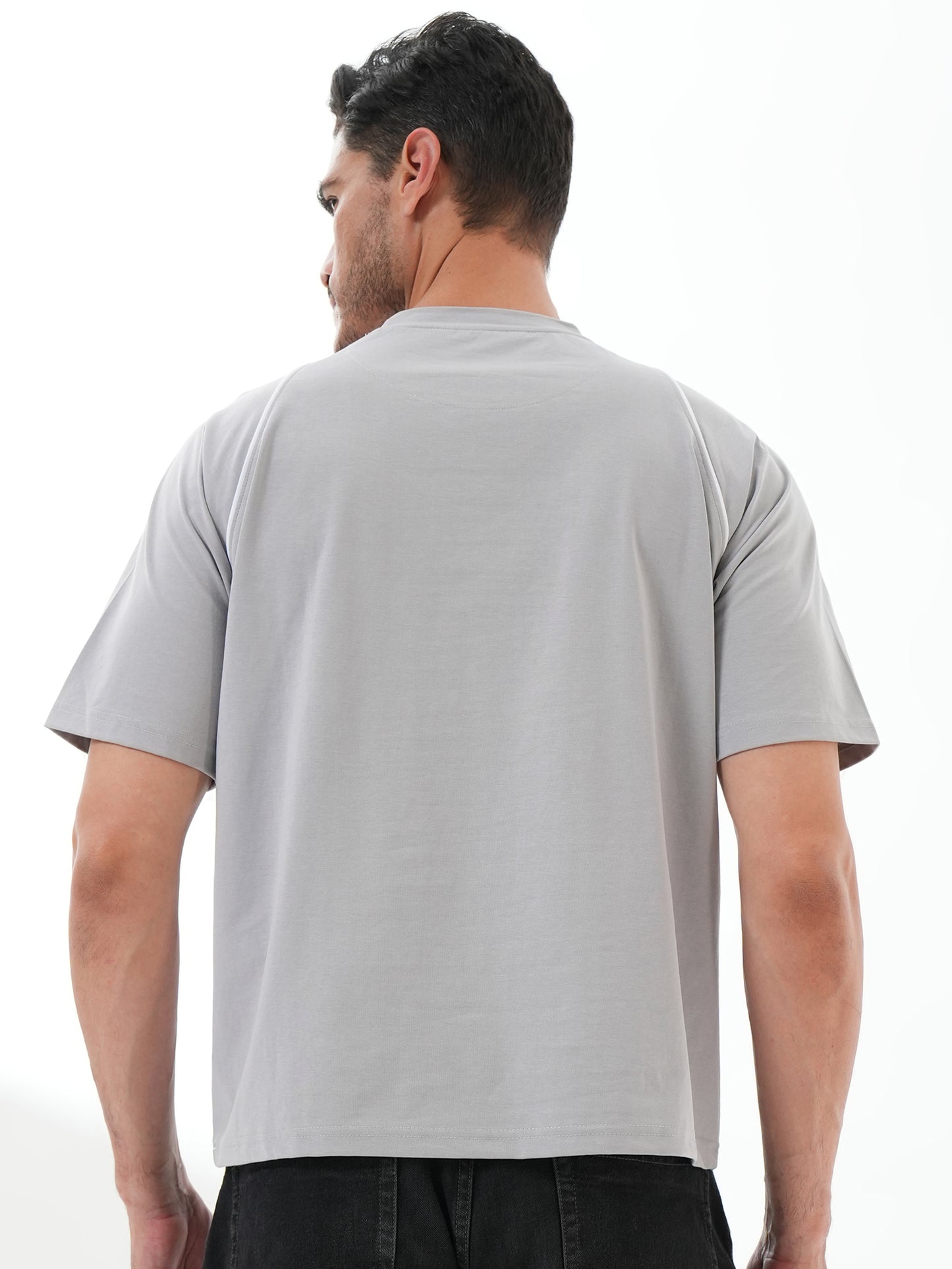 Men Oversized Printed Round Neck Drop Shoulder T-shirt Grey - Reprise