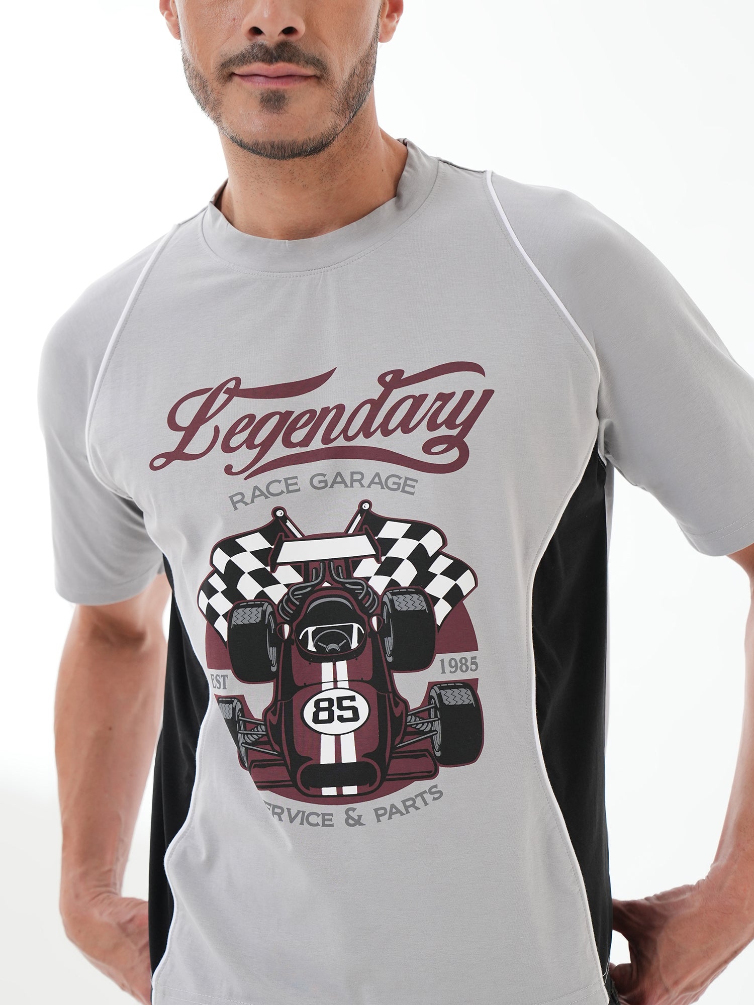 Men Oversized Printed Round Neck Drop Shoulder T-shirt Grey - Reprise
