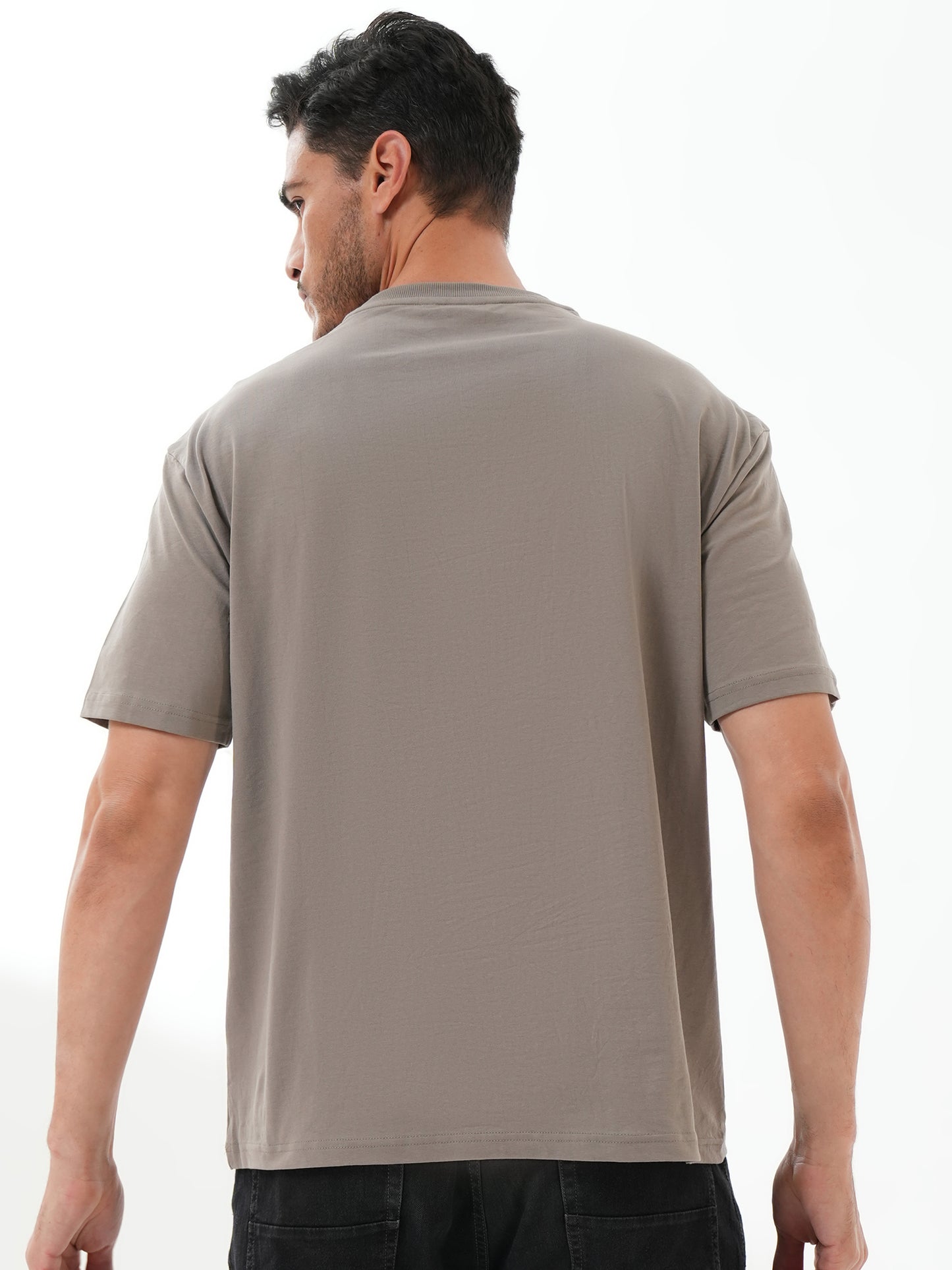 Men Oversize Printed Round Neck T-shirt Grey