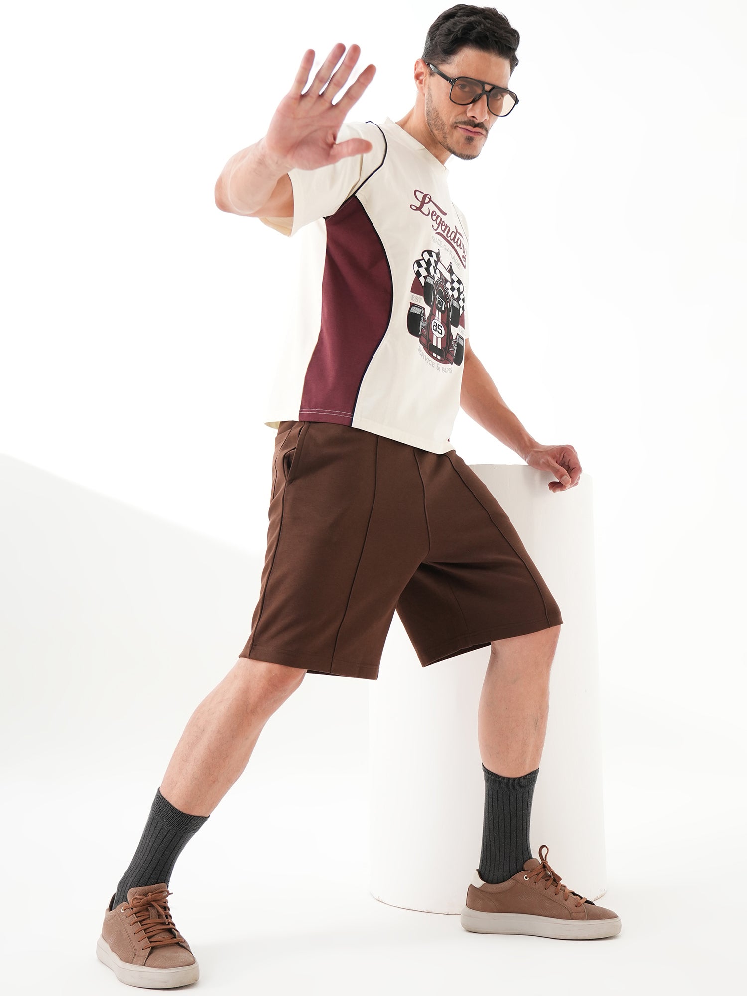 Men Oversized Printed Round Neck Drop Shoulder T-shirt White - Reprise